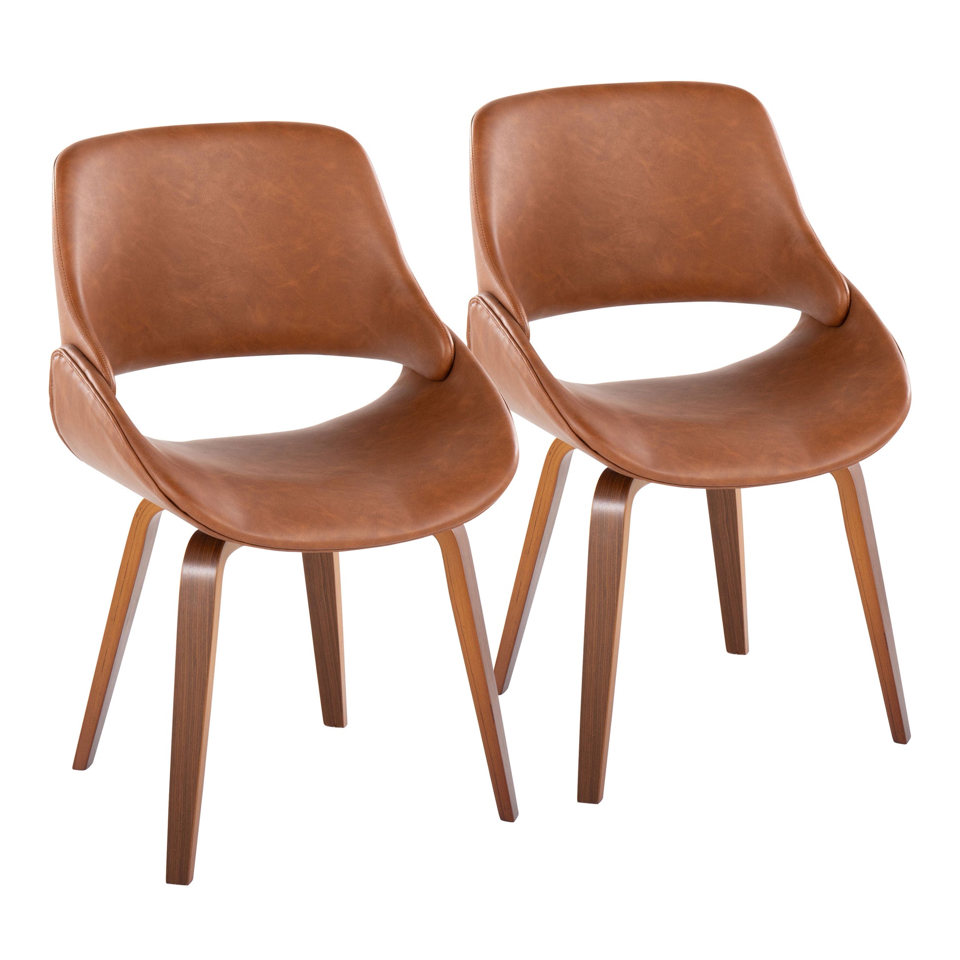 Fabrico Mid-Century Modern Dining/Accent Chair in Walnut and Camel Faux Leather by LumiSource - Set of 2