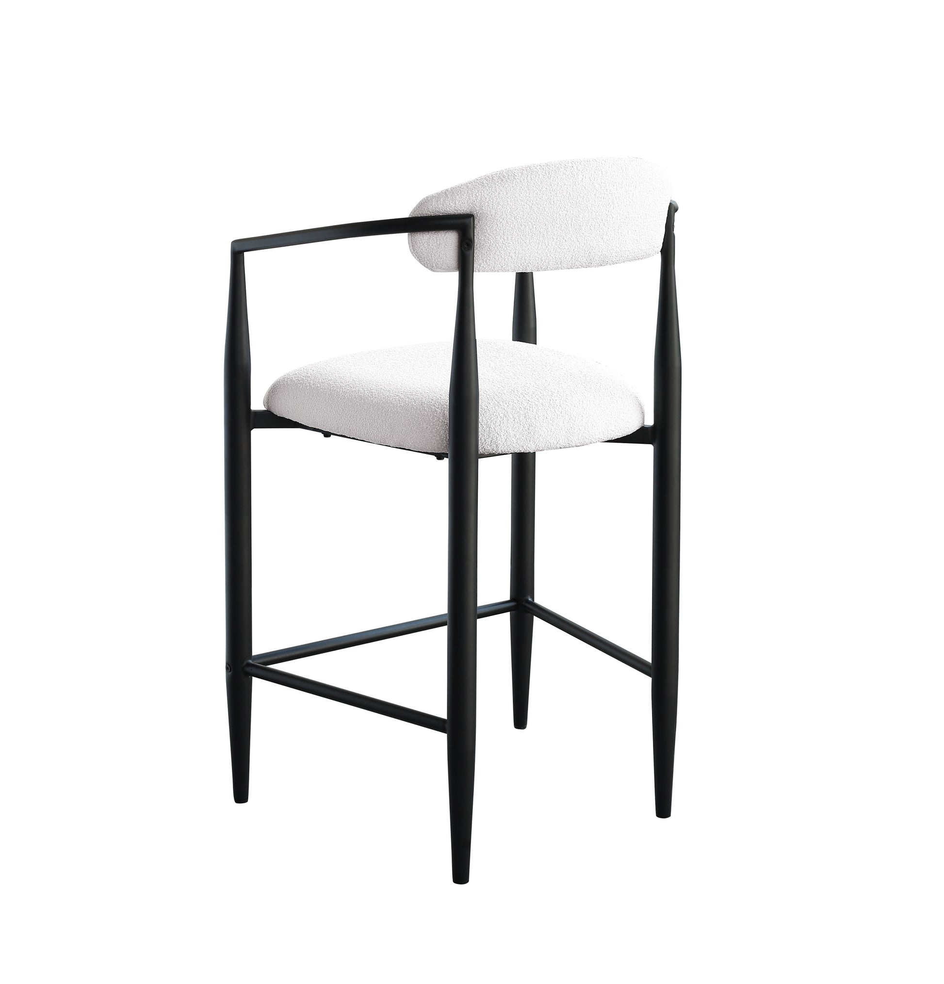 Janice Modern Bar Stools with White Boucle Seat & Black Iron Frame Set of 2