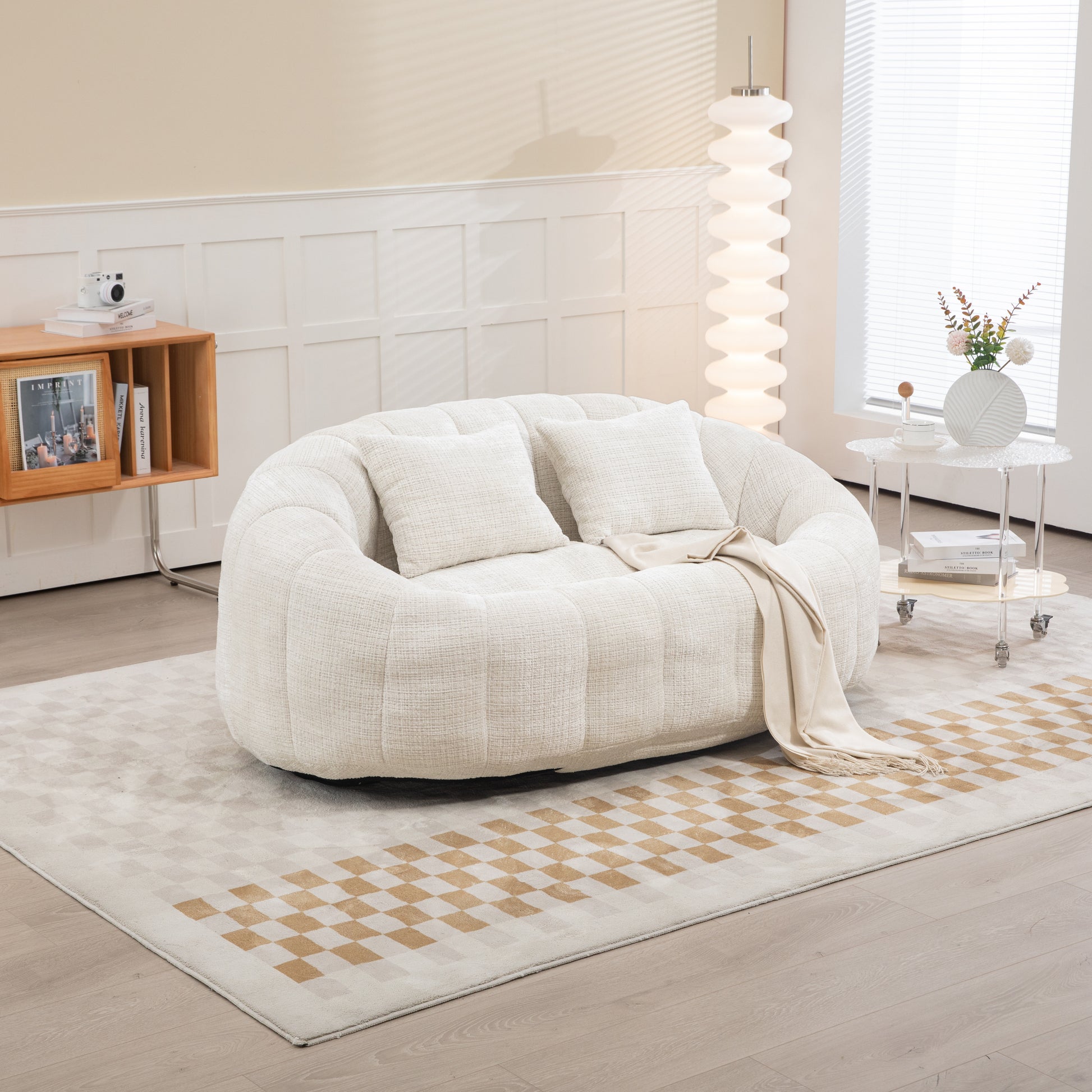 Coolmore Versatile Elegance Beige Chenille High-Back 2 Seater Bean Bag Sofa for Indoor & Outdoor Relaxation