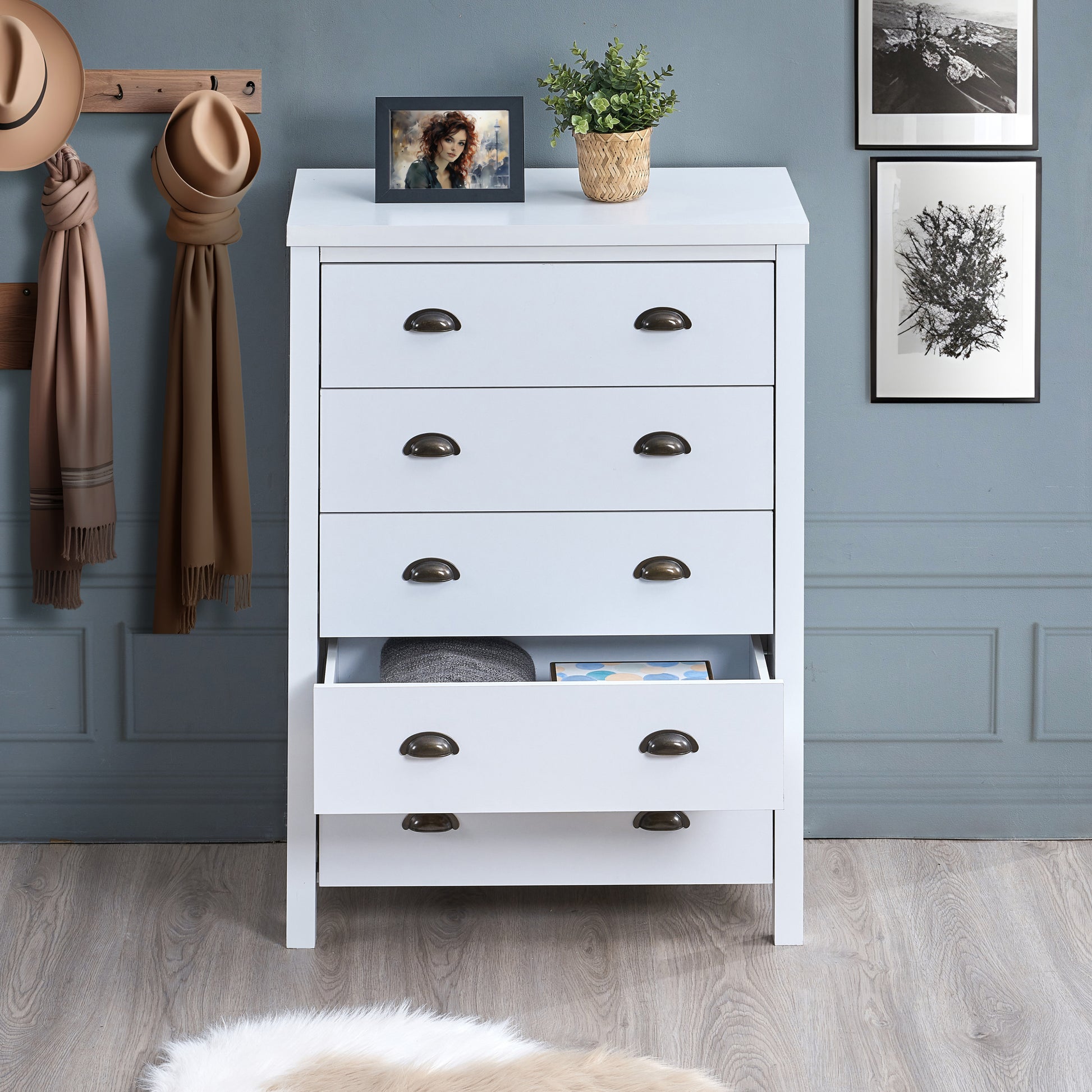 Ainsley Transitional 5-Drawer Bedroom Chest, White