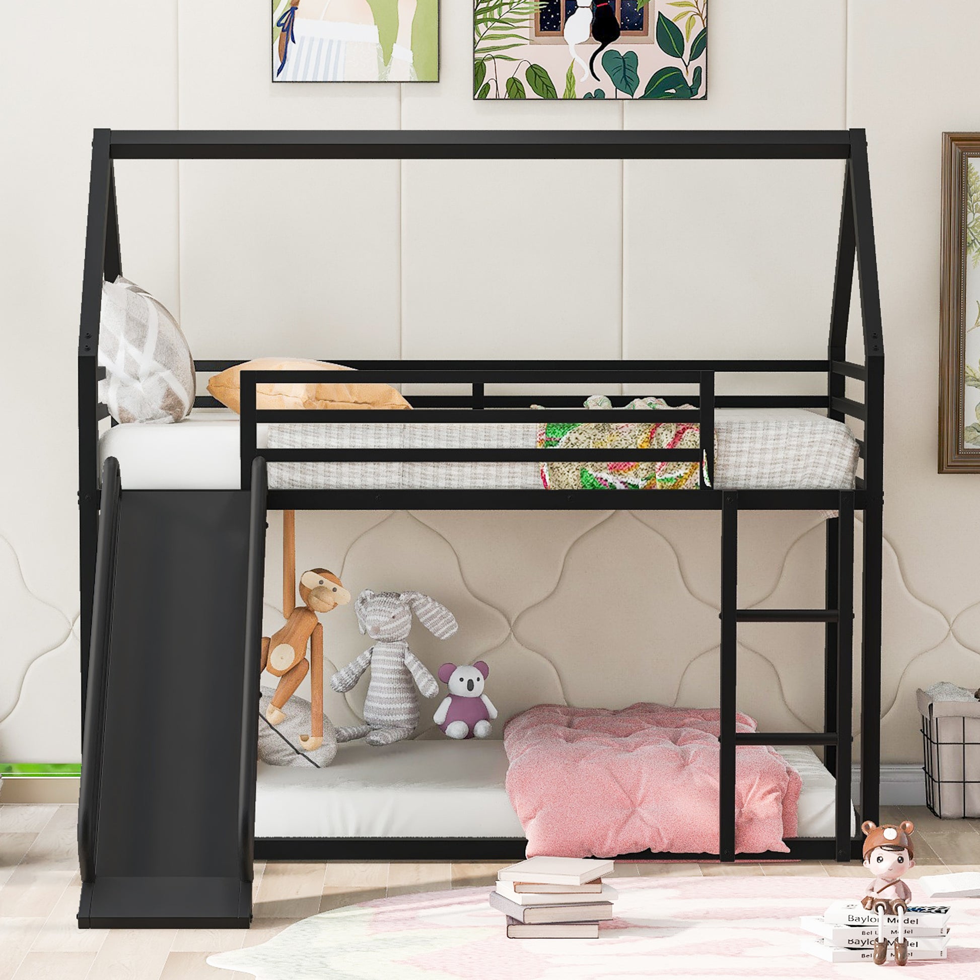 Collins Twin over Twin House Bunk Bed with Ladder and Slide,White