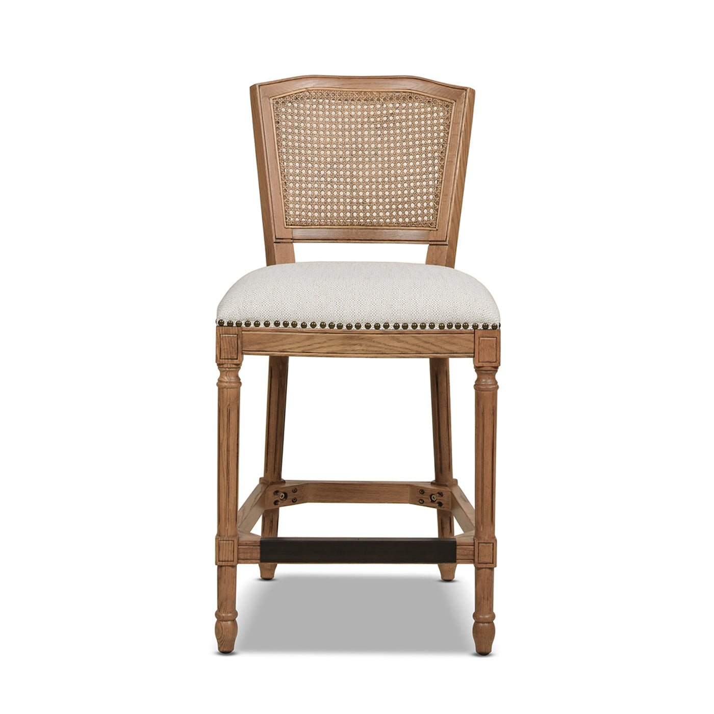 Alouette Rattan High Back Armless Counter Bar Stool, White Pepper