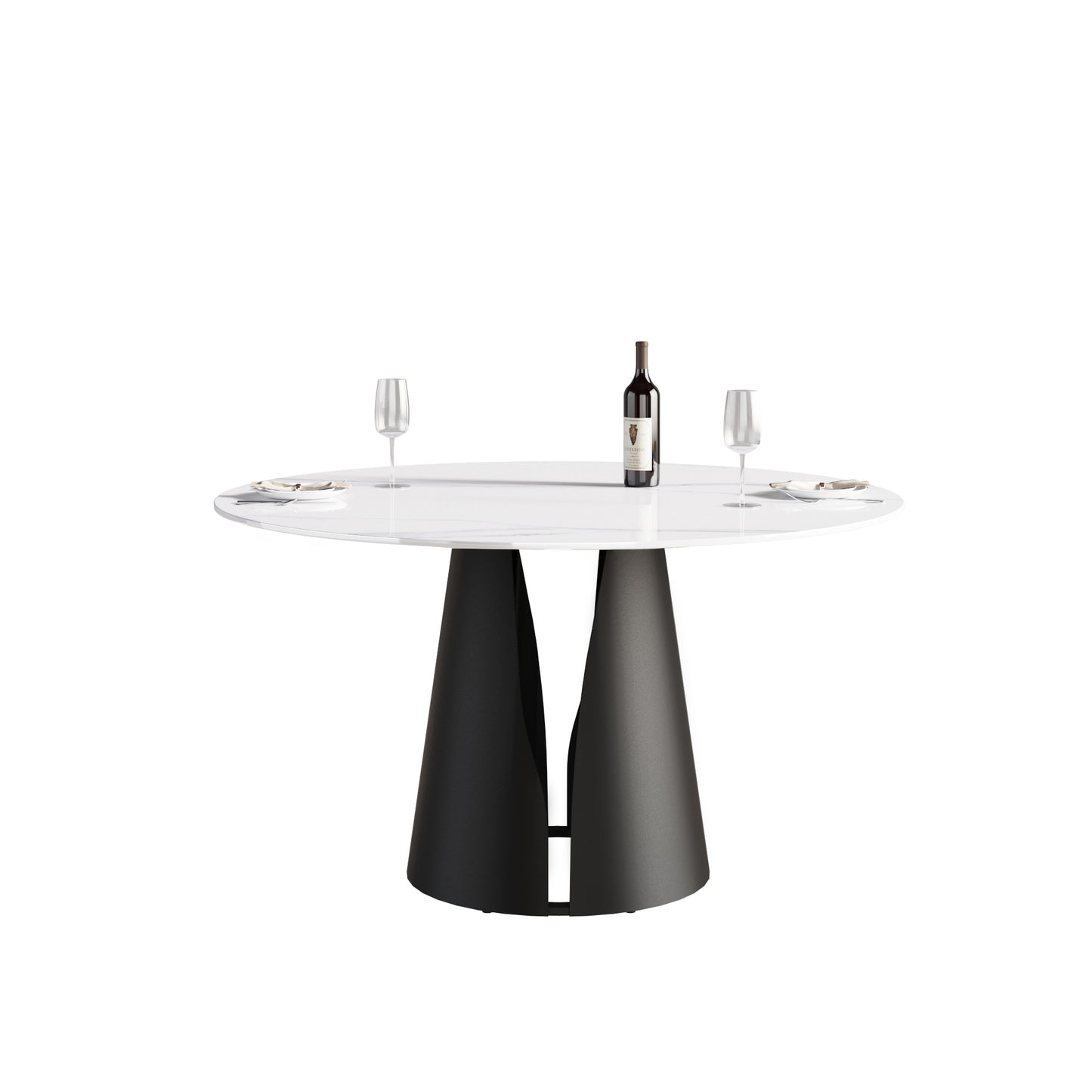 Eira Modern 53" Round Sintered Stone Dining Table, Black & White