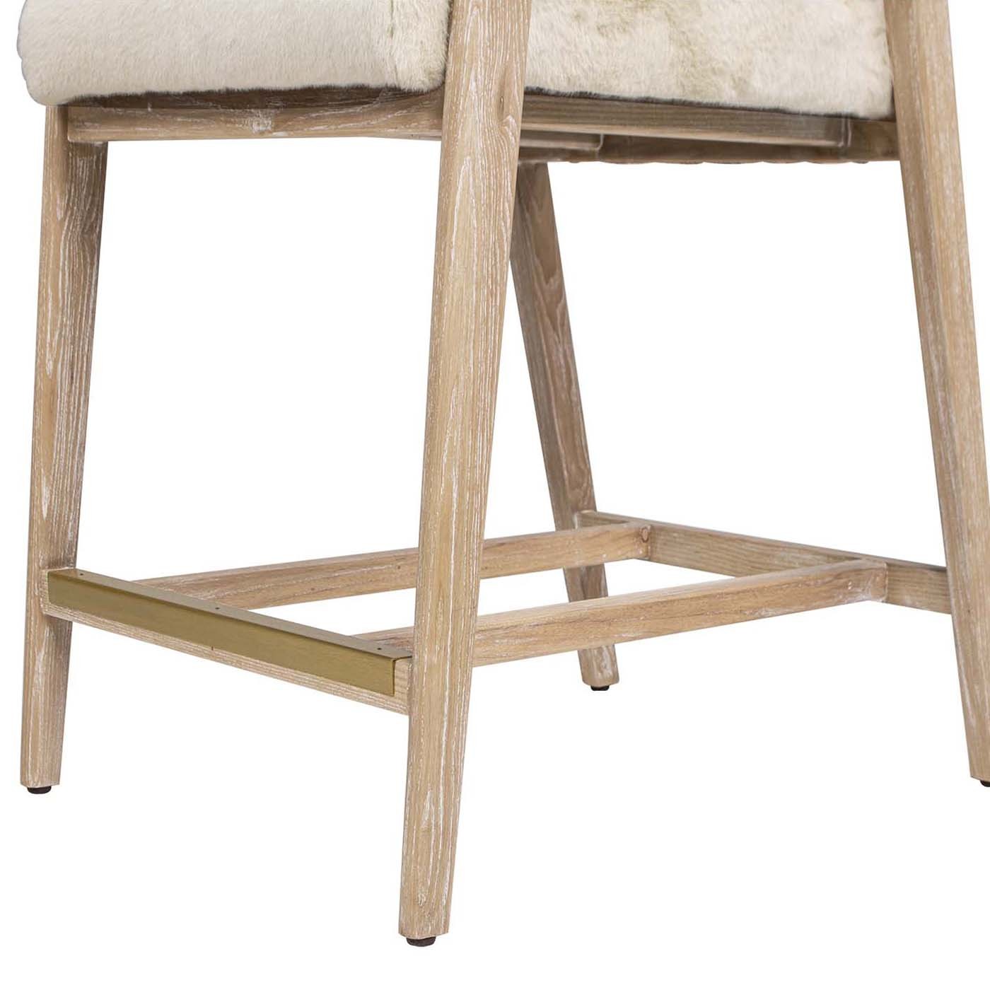 Arizona 25.5' Solid Ash Wood Upholstered Counter Stool with Rope Detail, Crème de la Crème White Faux Fur