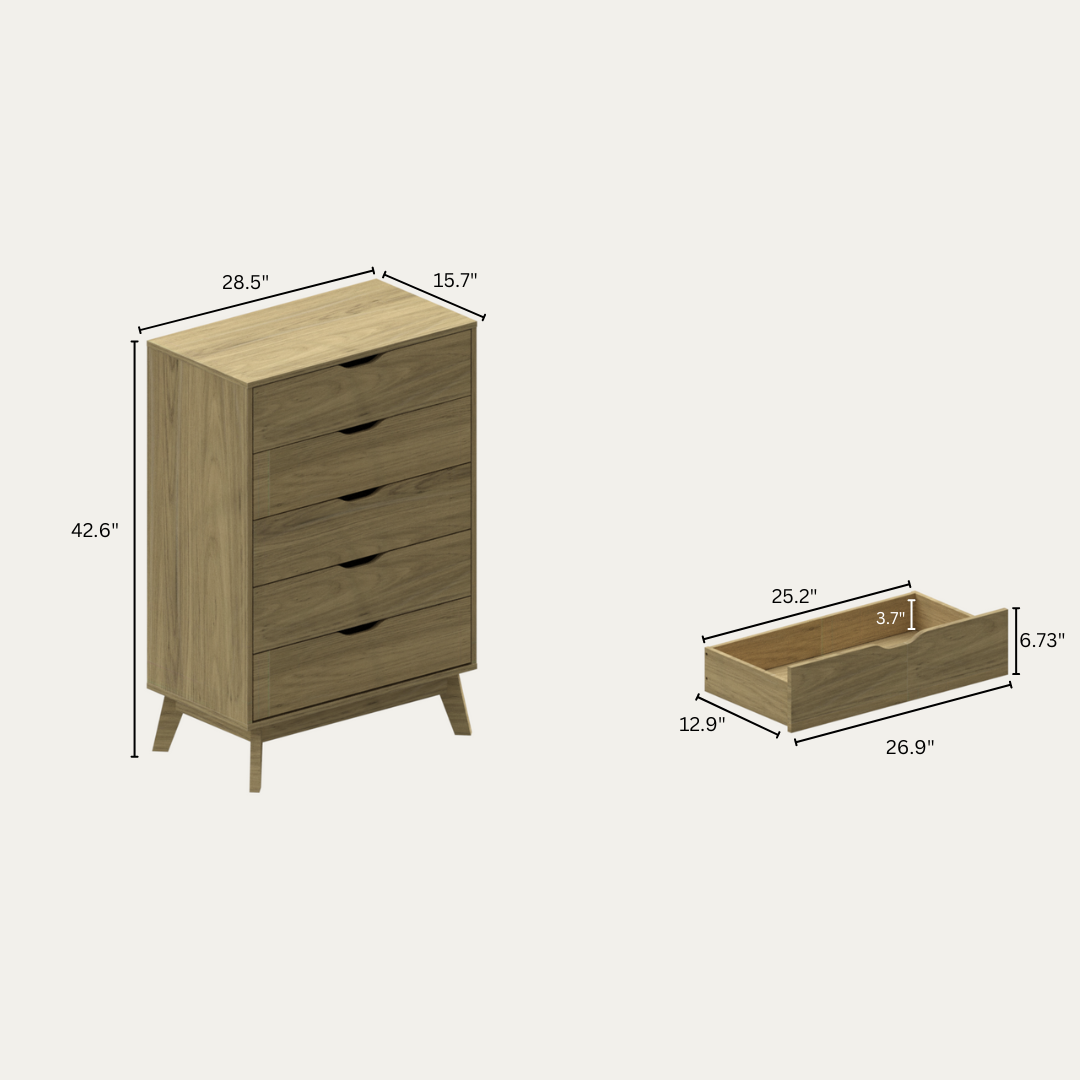 Reign Modern 5-Drawer Chest, Natural Oak