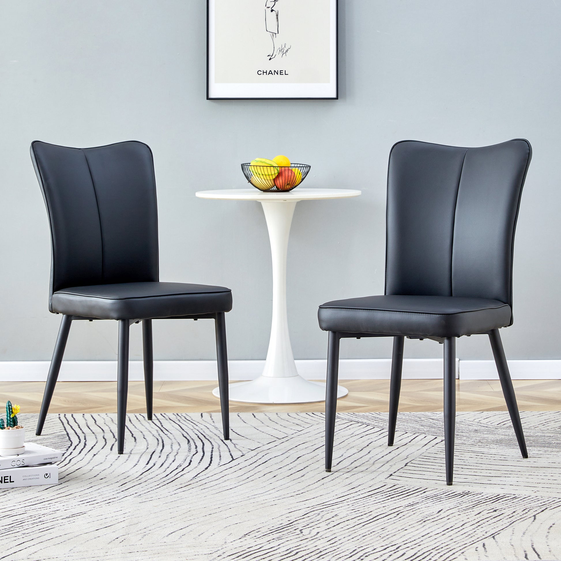 Ashley Modern Minimalist PU Leather Side Chairs Set of 2 , Black