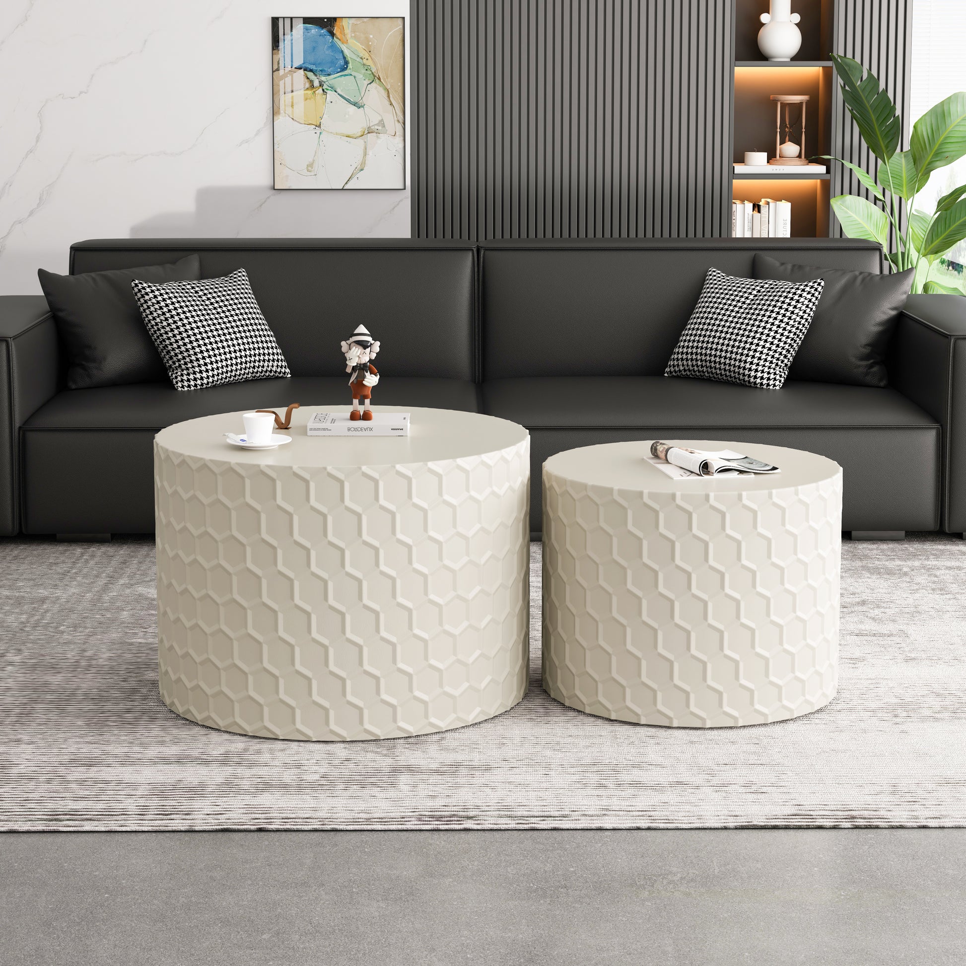 Nessa Modern Honeycomb Design Nesting Tables, White