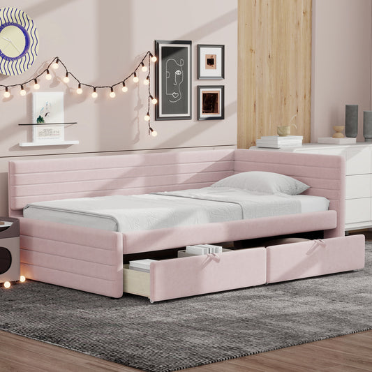 Aya Twin Size Upholstered Daybed with 2 Drawers, Pink