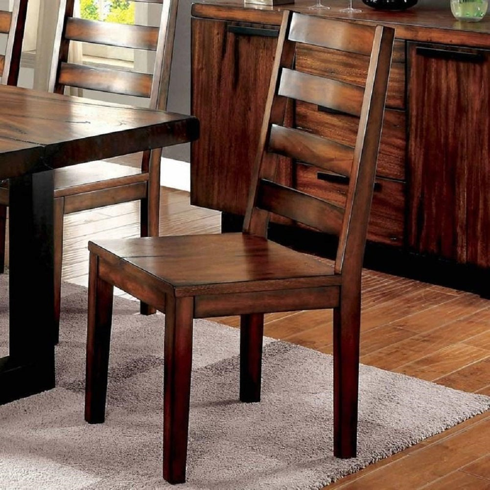 Amelia Solid Wood Slat Back Chair in Tobacco Finish Set of 2