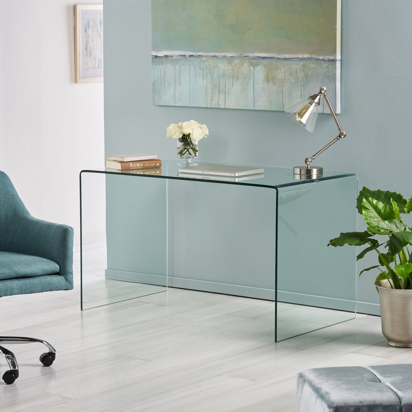 Meadow Modern Tempered Bent Glass Desk