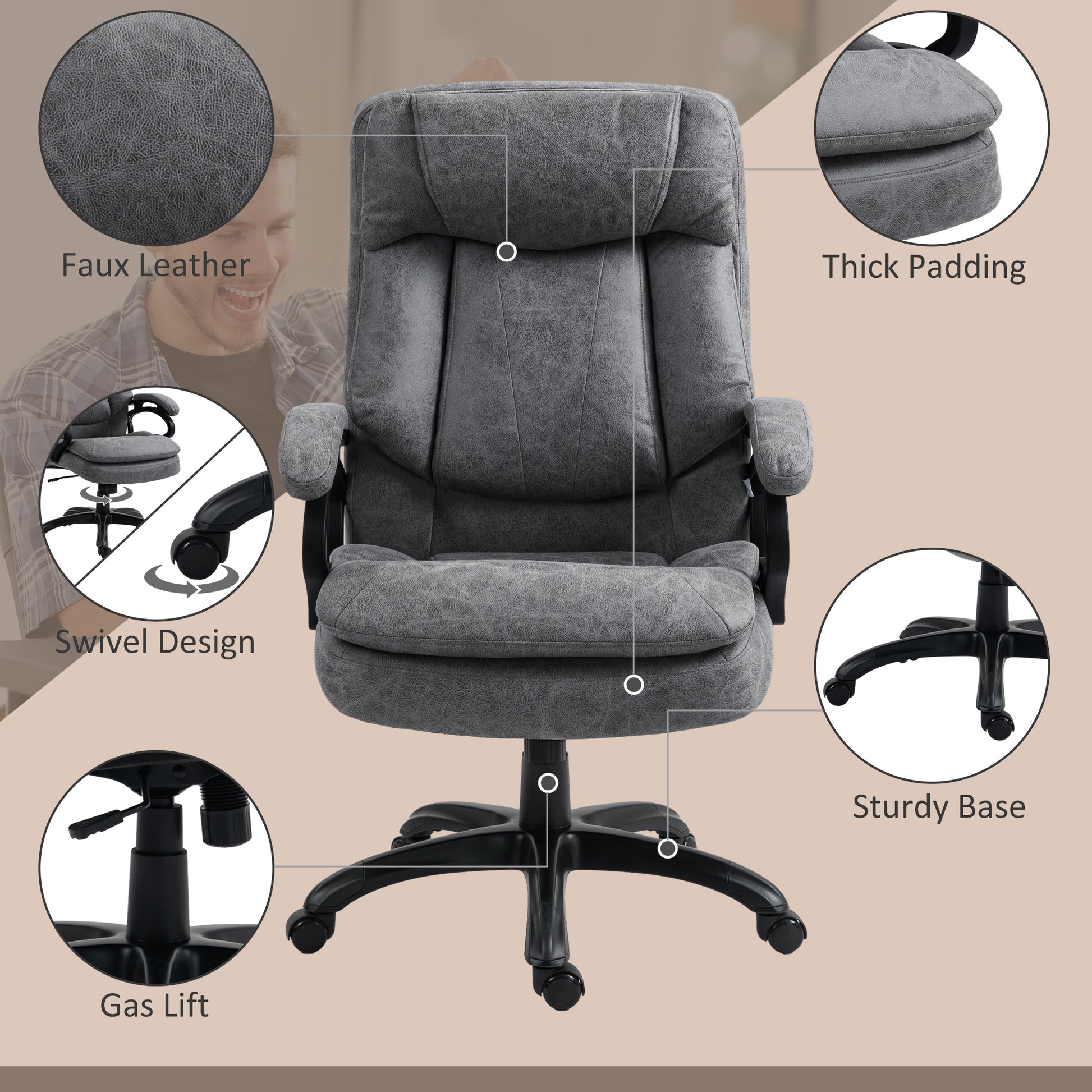 HOMCOM 6-Point Vibration Massage Office Chair with Heat, Charcoal Gray