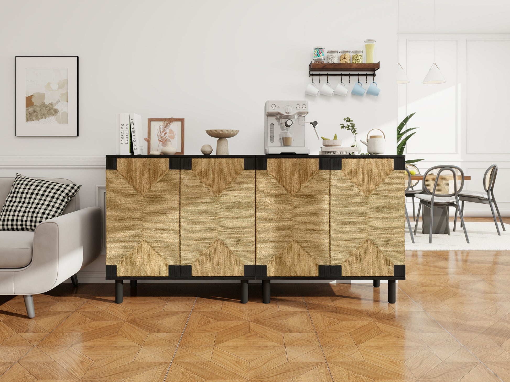 Eris Modern 2-Door Cabinet with Natural Seaweed Doors