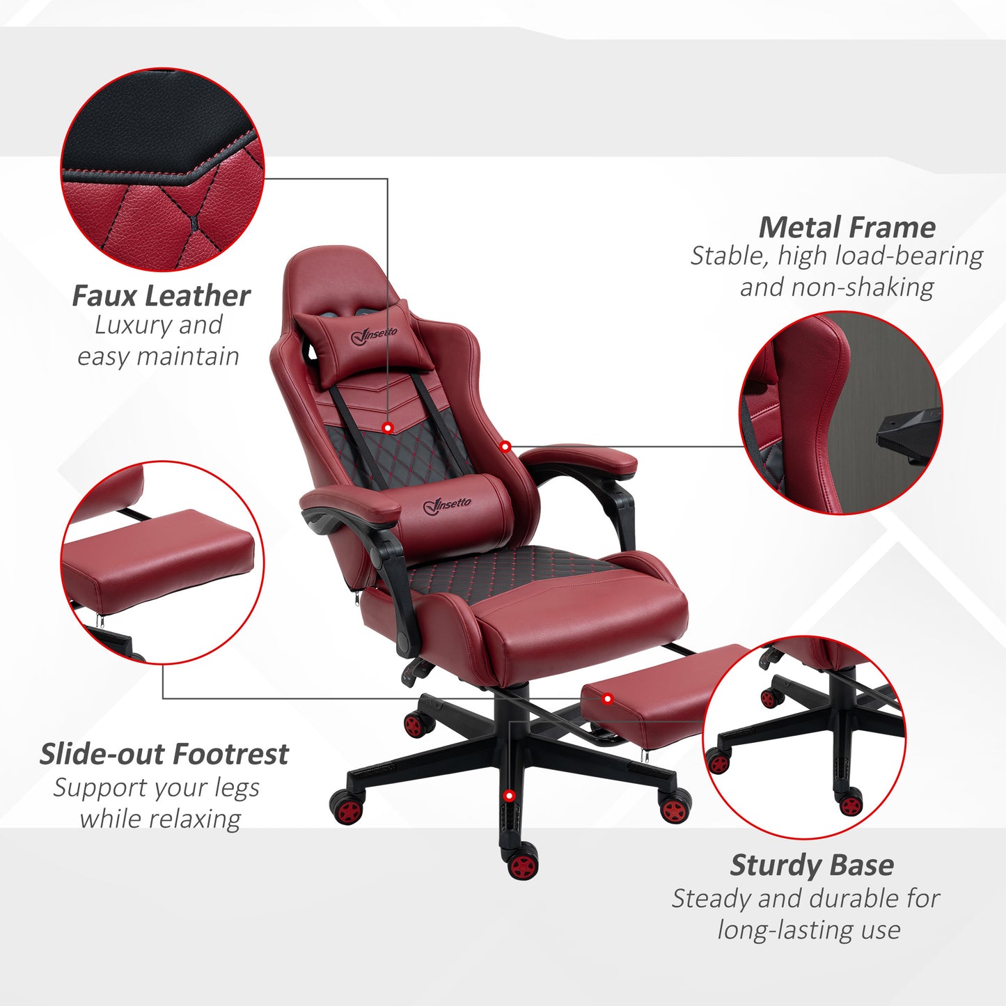 Sorrel PU Leather Diamond Tufted Gaming Chair, Red & Black