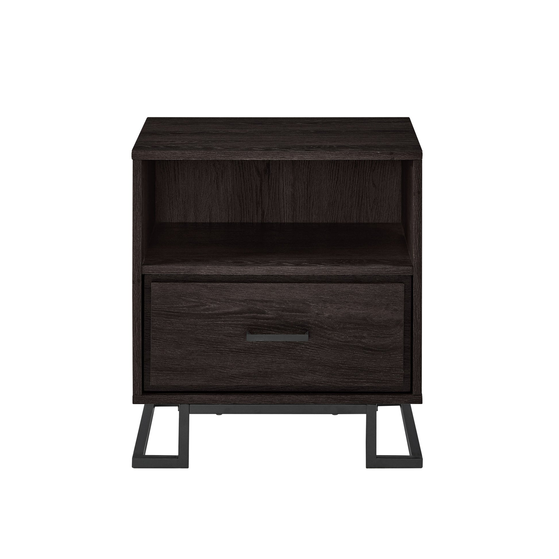 Ada Contemporary Metal and Wood 1-Drawer Nightstand – Charcoal