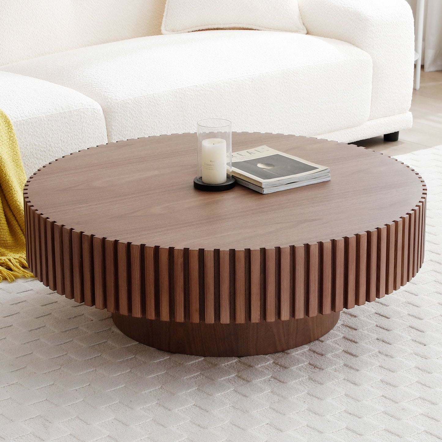 Nola Modern Handcrafted Drum Coffee Table, Walnut