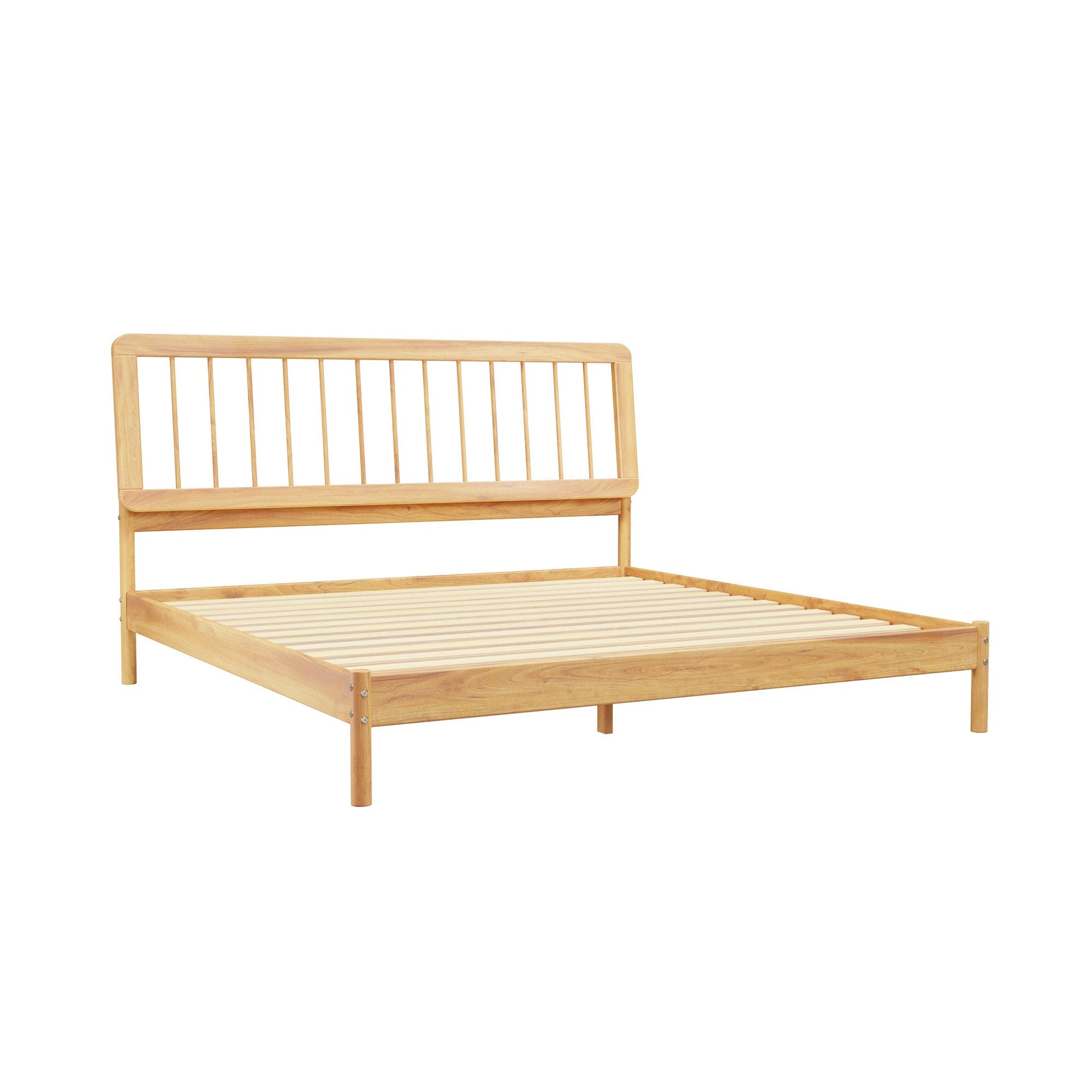 Wyatt Mid-Century Modern Solid Wood King Spindle Bed – Natural Pine