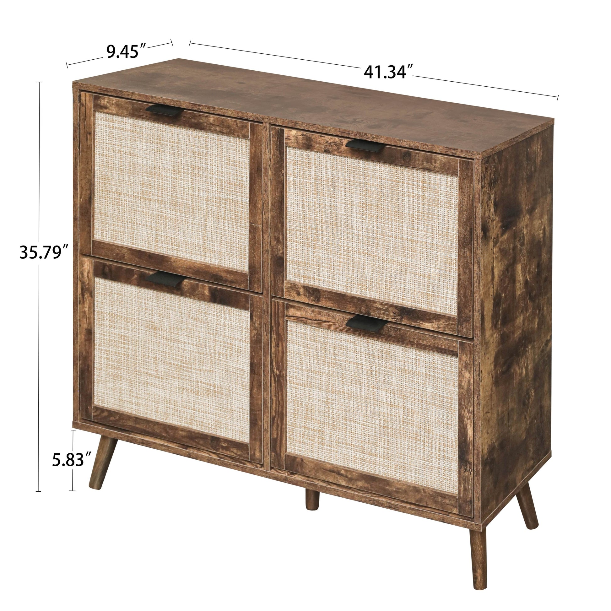 Ione Modern Shoe Cabinet with Engineered Rattan Doors, Burley Wood