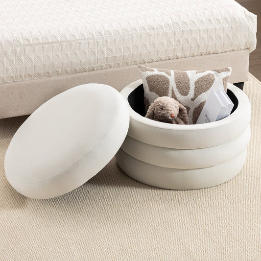 Ashley Velvet Storage Ottoman - Ivory