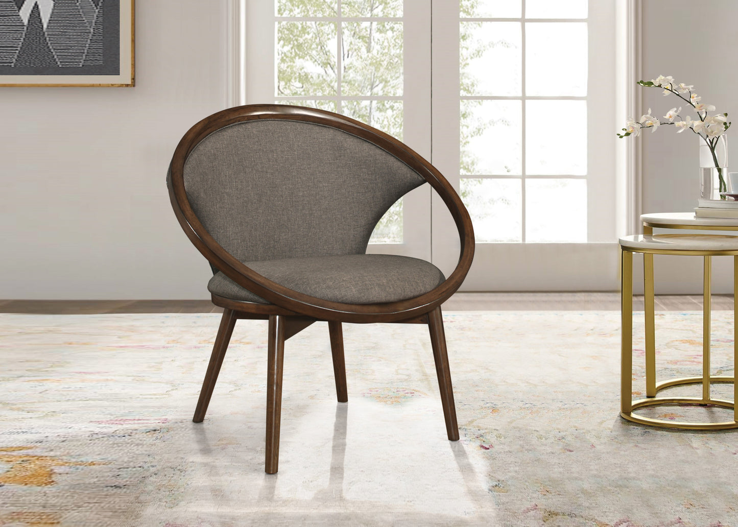 Liora Mid-Century Design Accent Chair in Chocolate Brown Fabric