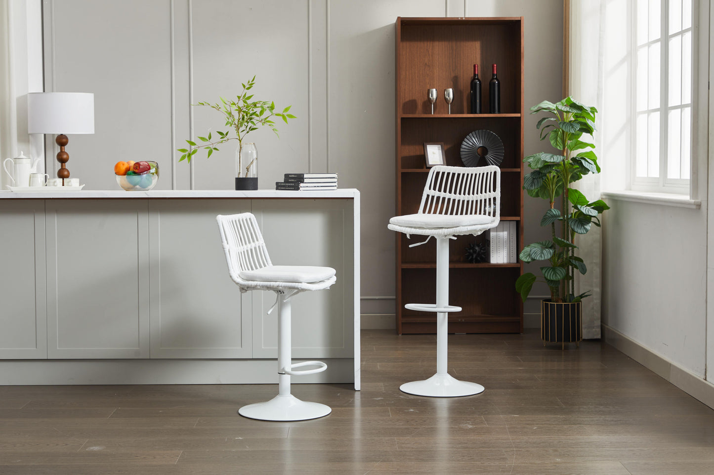 Isolde Adjustable Height 360° Swivel Bar Stool Set of 2 White