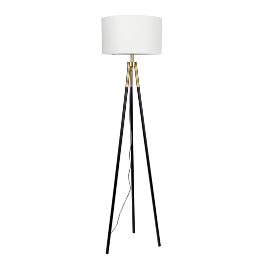 Sway Brassed Gold Floor Lamp with On/Off Switch Triple Legs White Fabric Shade