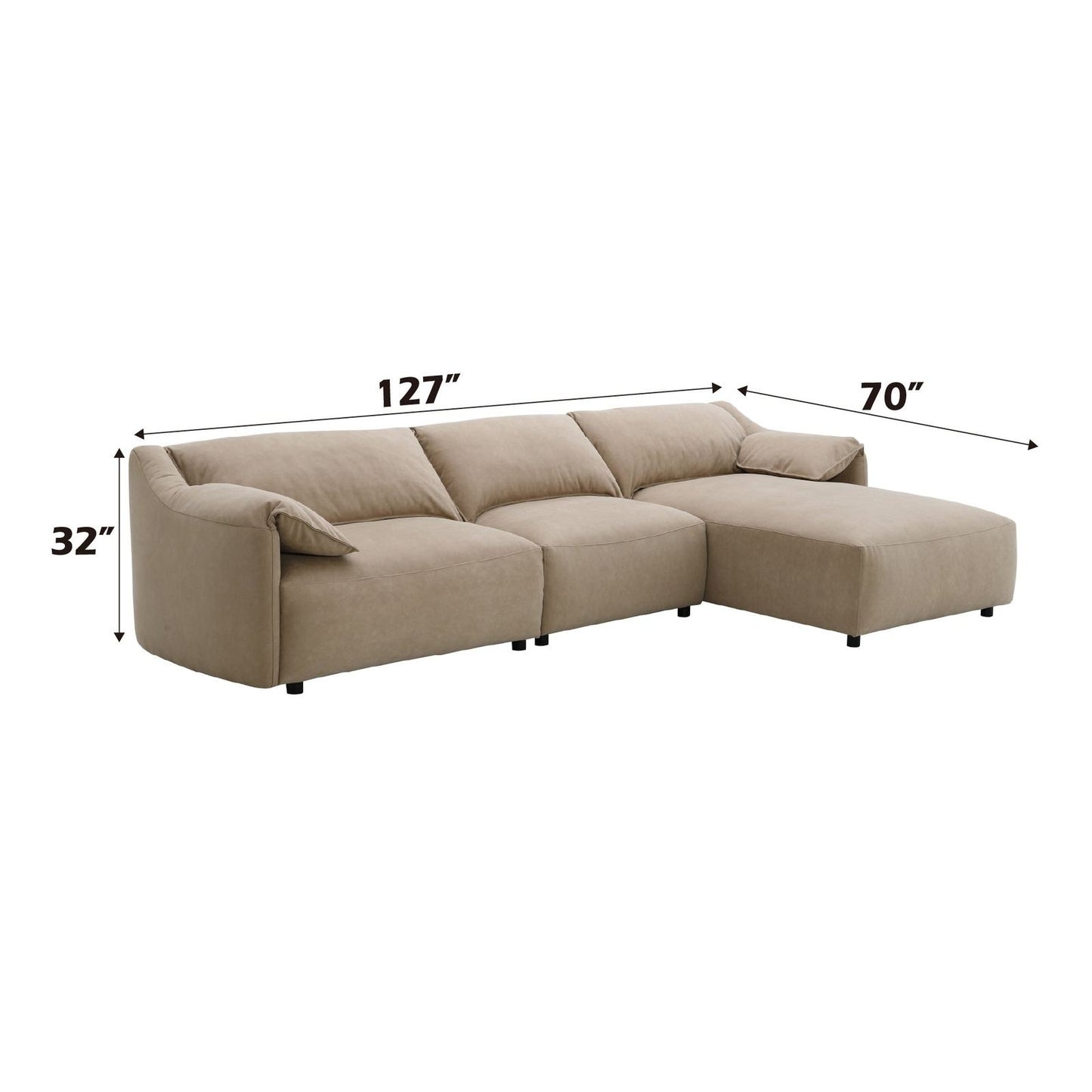 Veata Light Brown Suede Sectional Sofa with Right Hand Facing Chaise