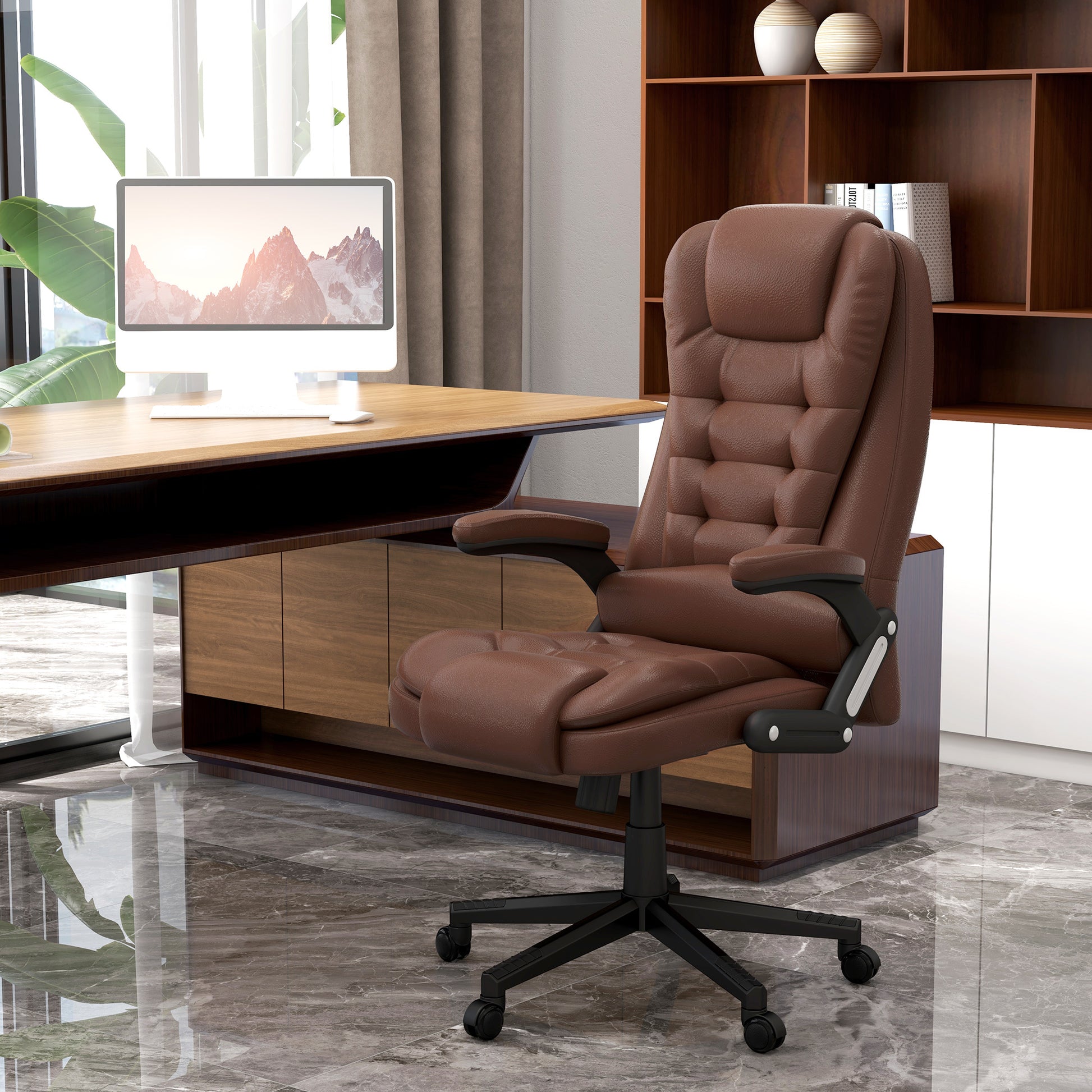 Parisa High Back PU Leather Executive Office Chair with Head & Massage, Brown