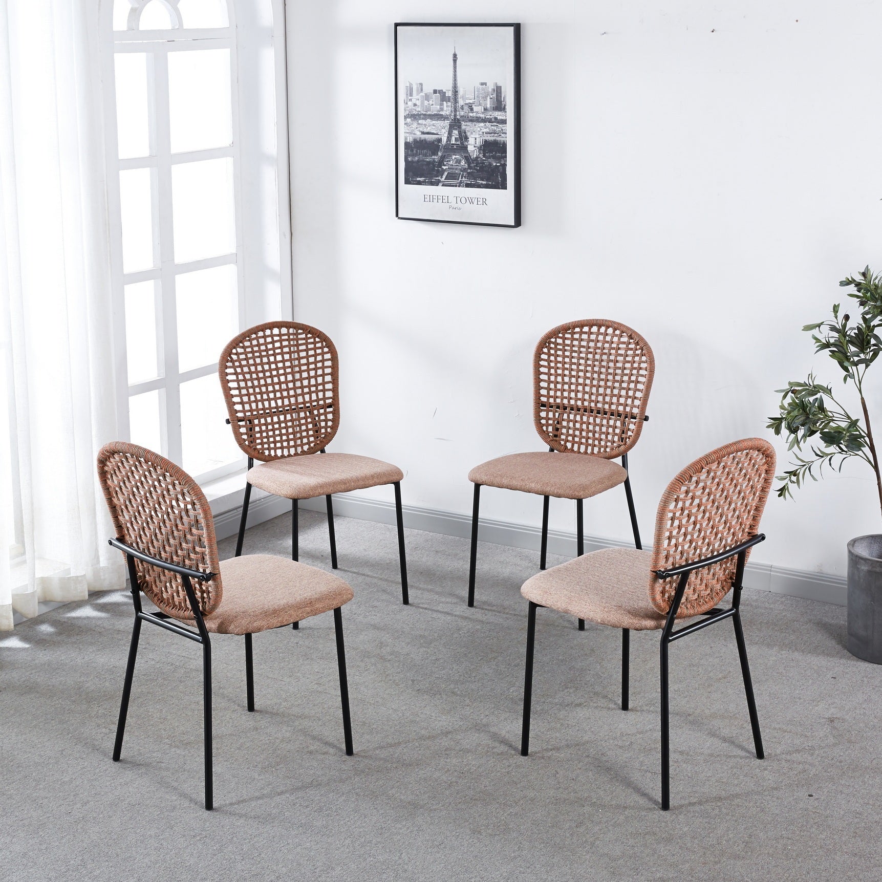 Persis Sennit Chairs with Black Legs Set of 4 Orange