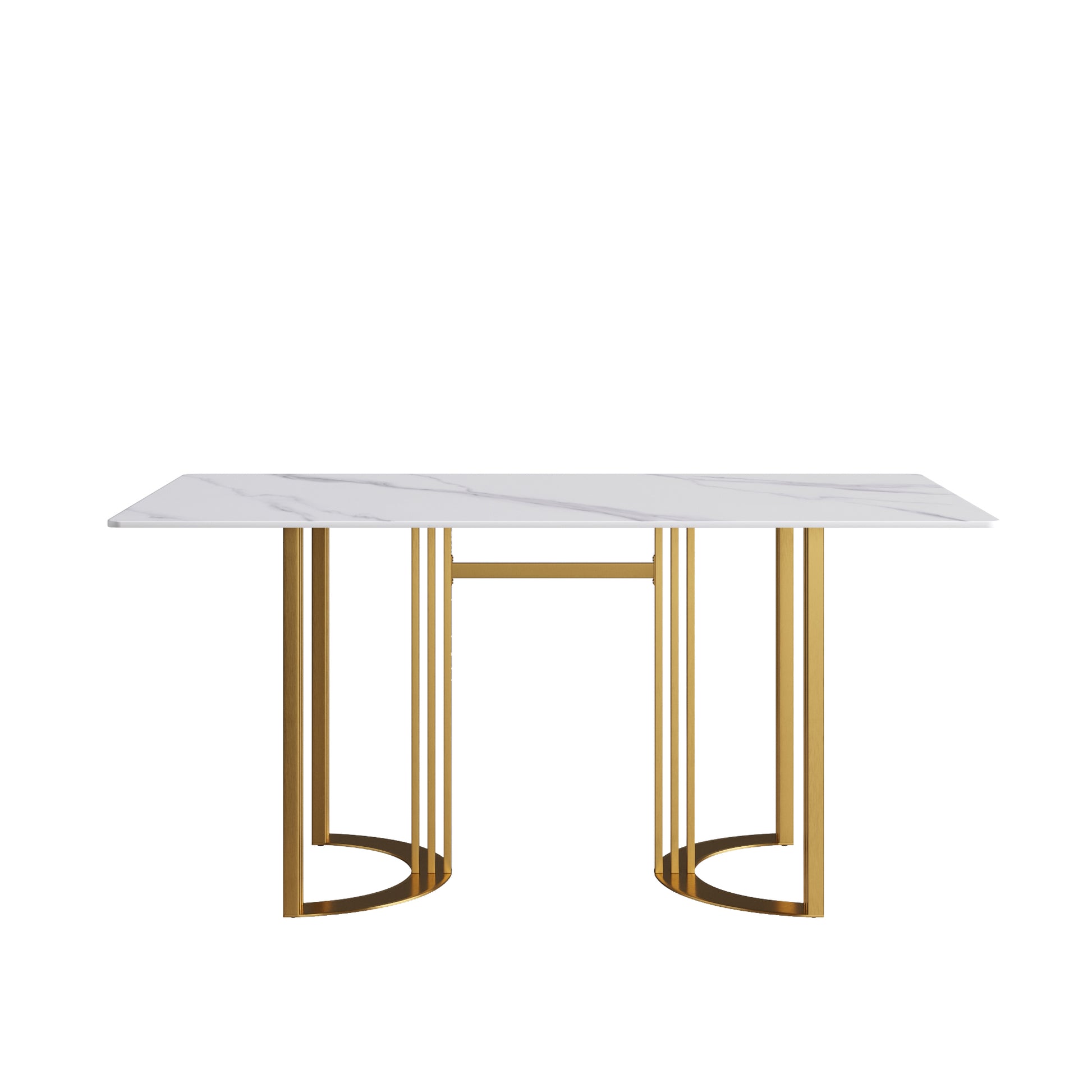 Moto Modern 63" White Sintered Stone Dining Table with Gold Legs