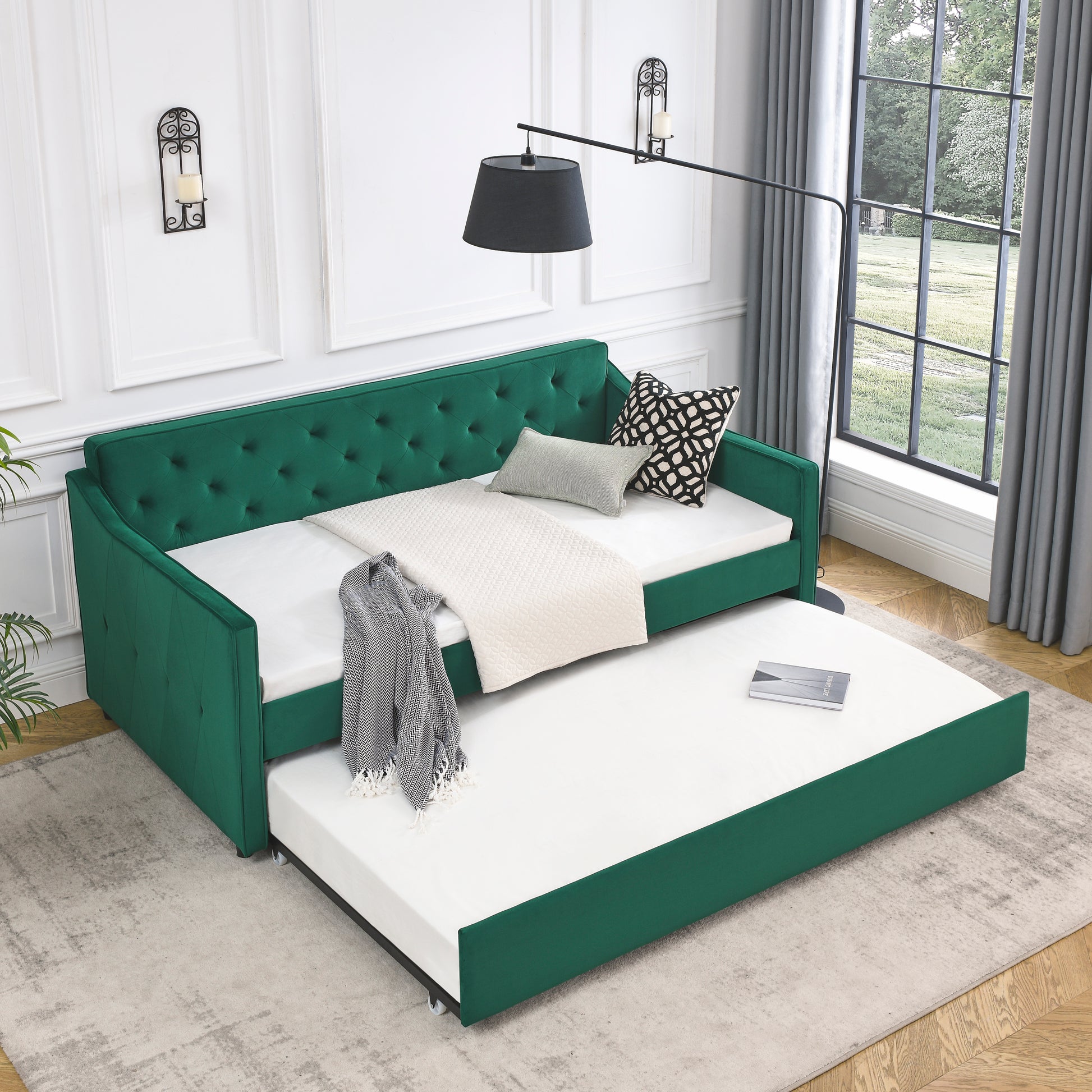 Luna Twin Size Velvet Daybed & Trundle Set, Green