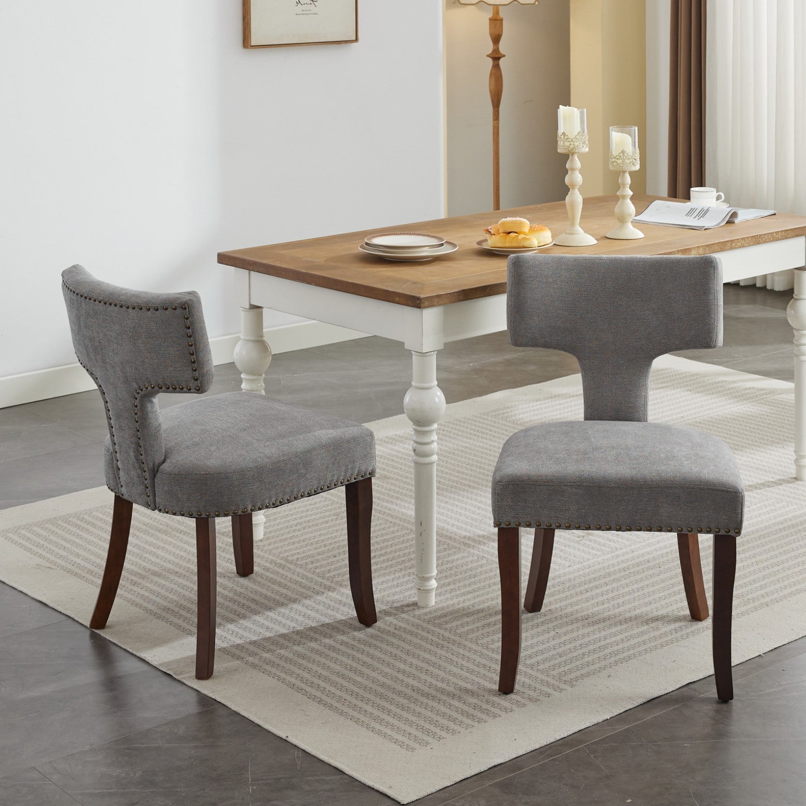 Magen Mid-Century Modern Linen Side Chairs Set of 2 , Gray