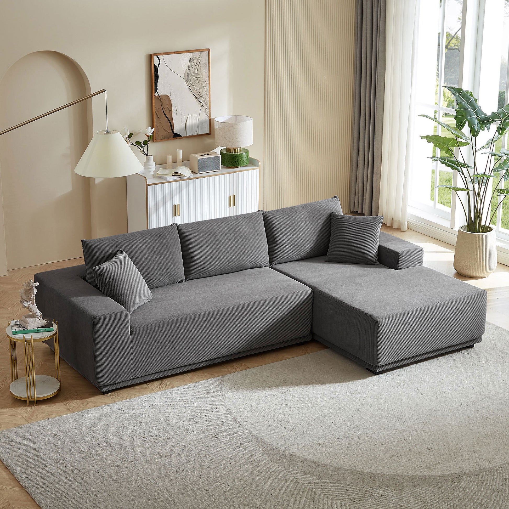 Novella Modern Corduroy Upholstered Sectional Sofa, Gray