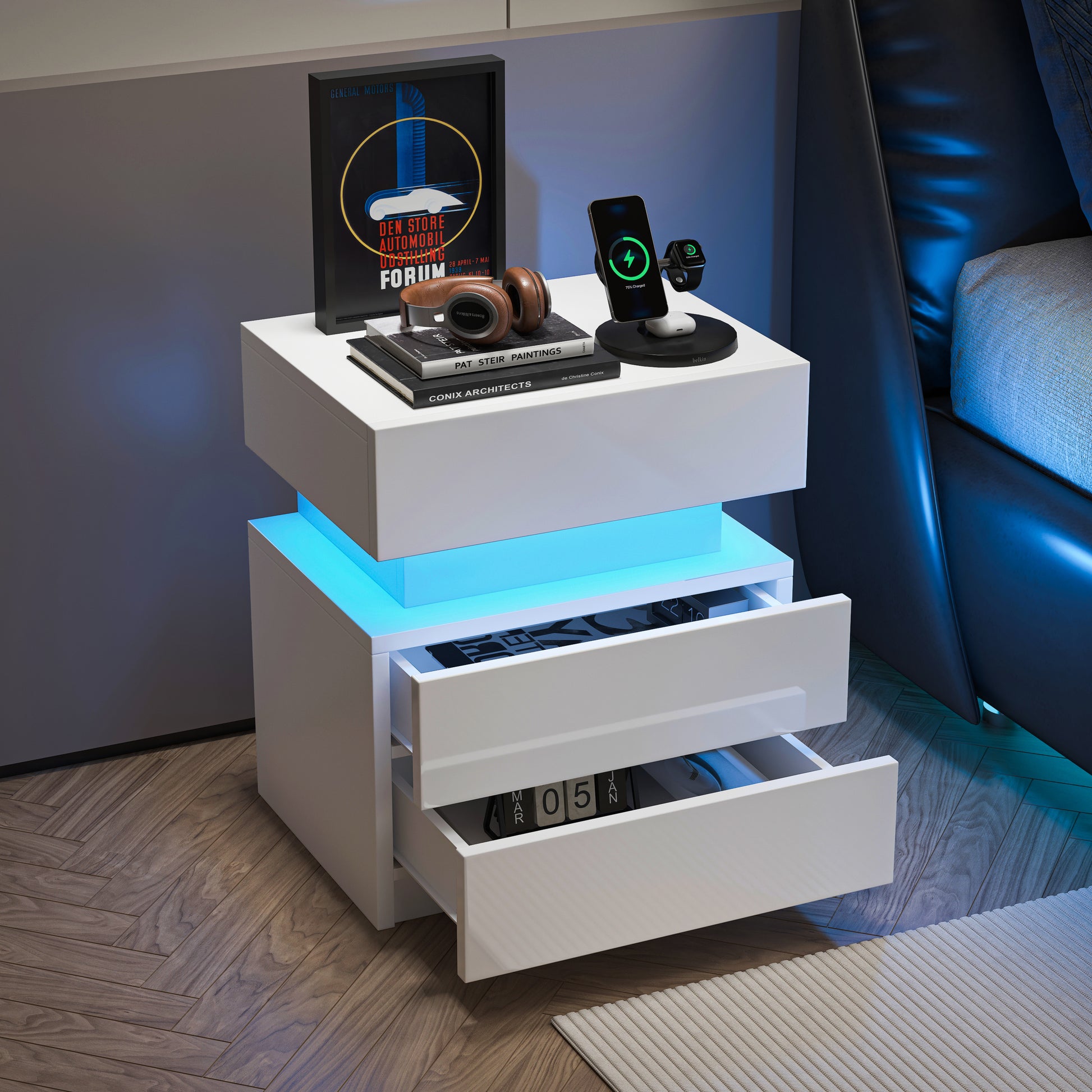 Aspen Modern White Nightstand with Led Lights