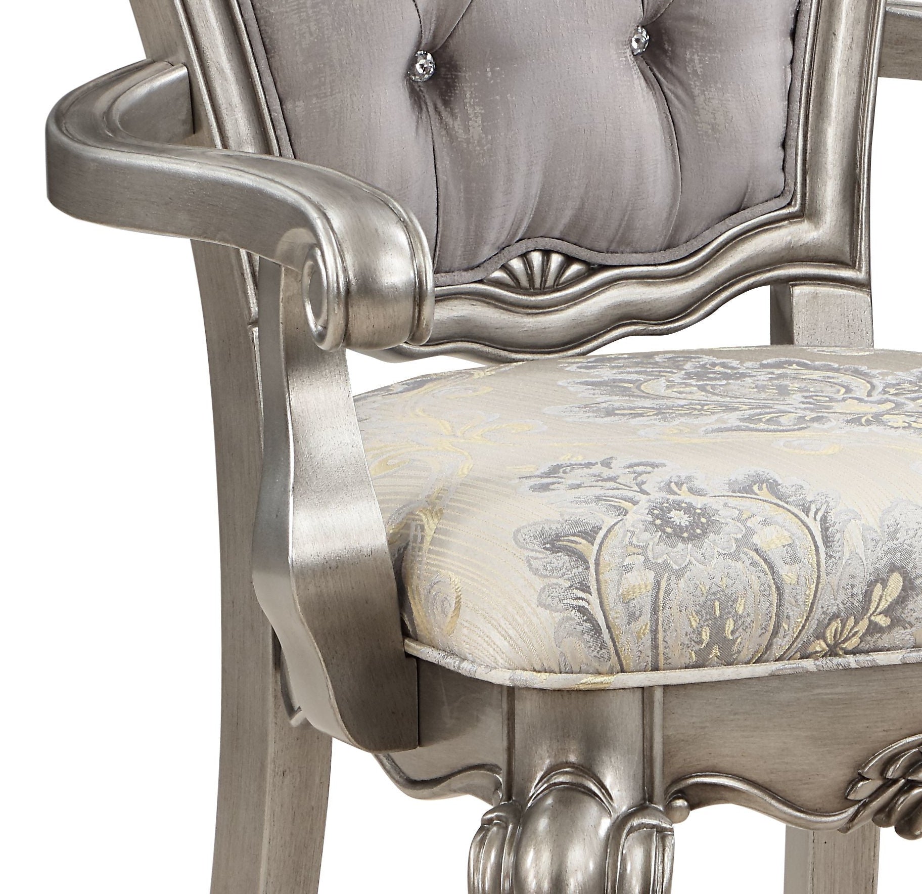 Beige and Antique Platinum Tufted Side Chair Set of 2