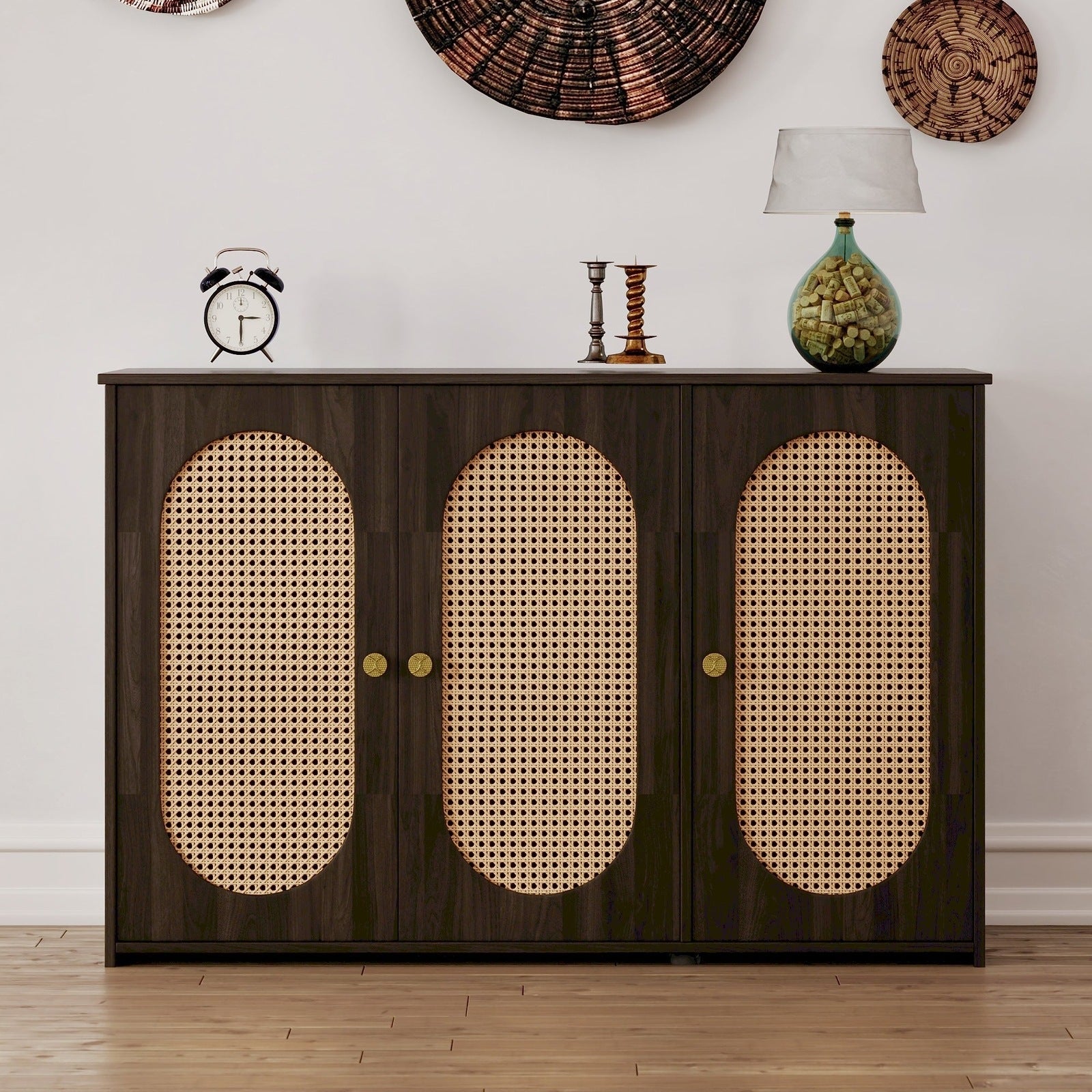 Blyth 3-Door Sideboard with Rattan Doors, Brown