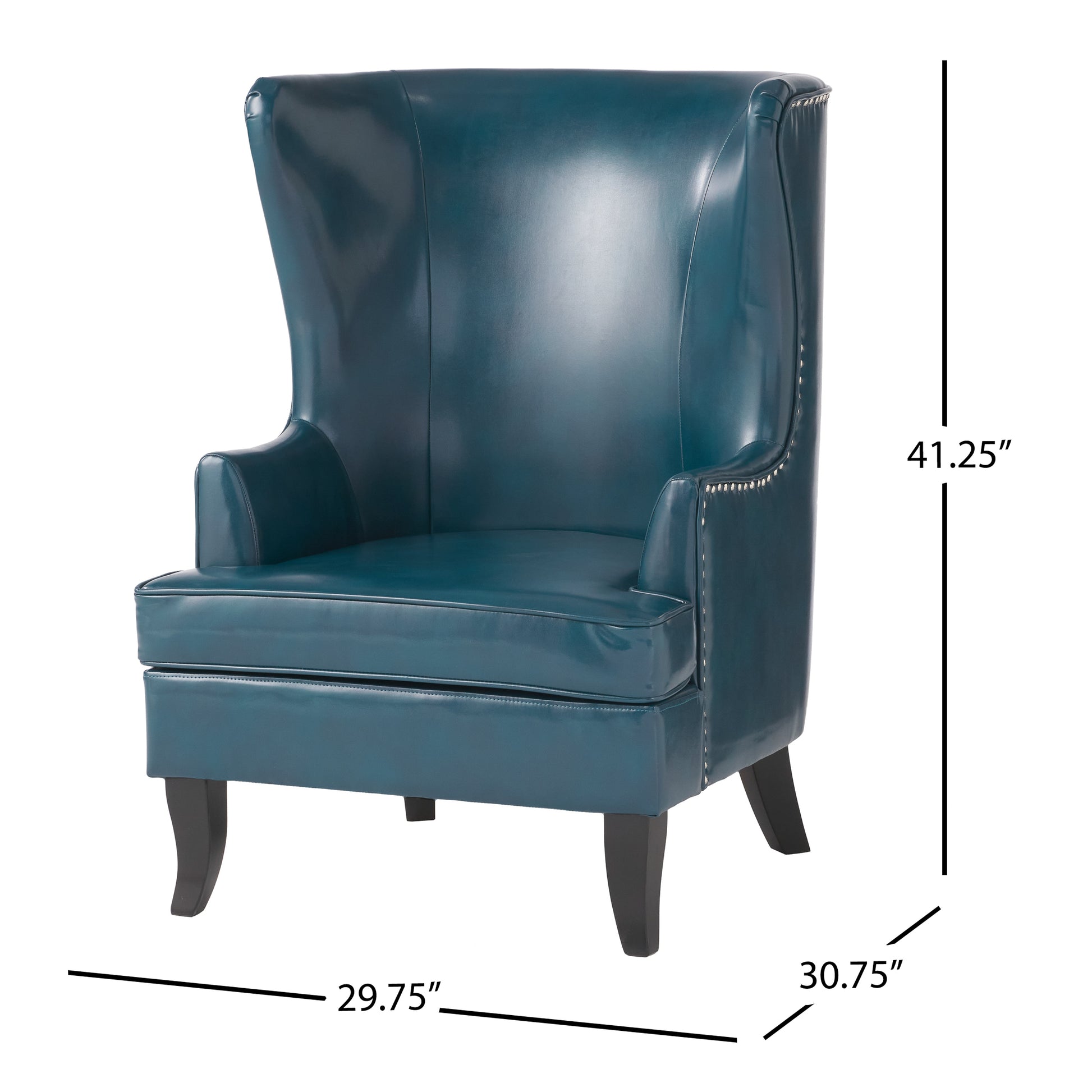 Canterbury Modern Leather High Back Chair with Silver Nailhead, Teal