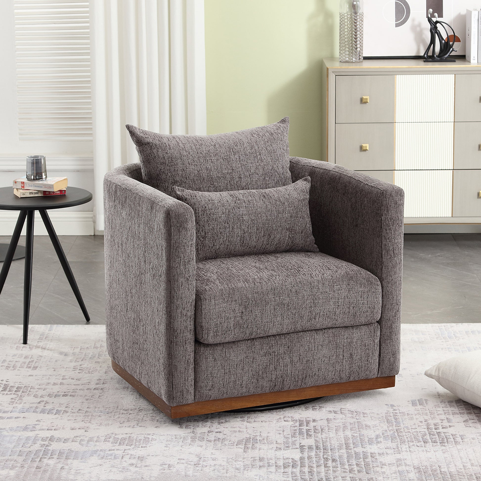 Coolmore Ultimate Comfort 360° Swivel Dark Gray Chenille Barrel Chair for Any Space