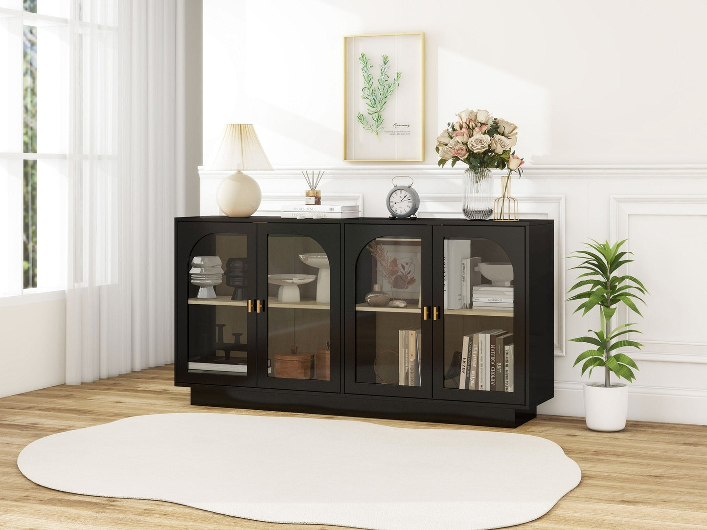 Zane Modern Accent Cabinet in Black with Acrylic Door