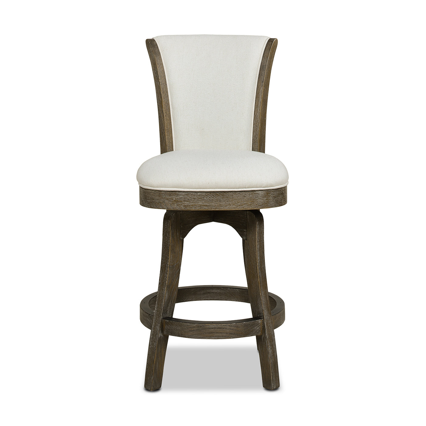 Henry 27” Armless Swivel Counter Height Bar Stool, Natural White Linen