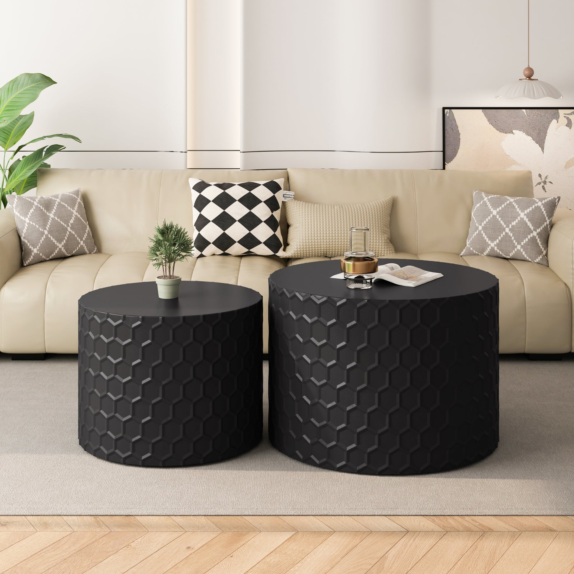 Nessa Modern Honeycomb Design Nesting Tables, Black