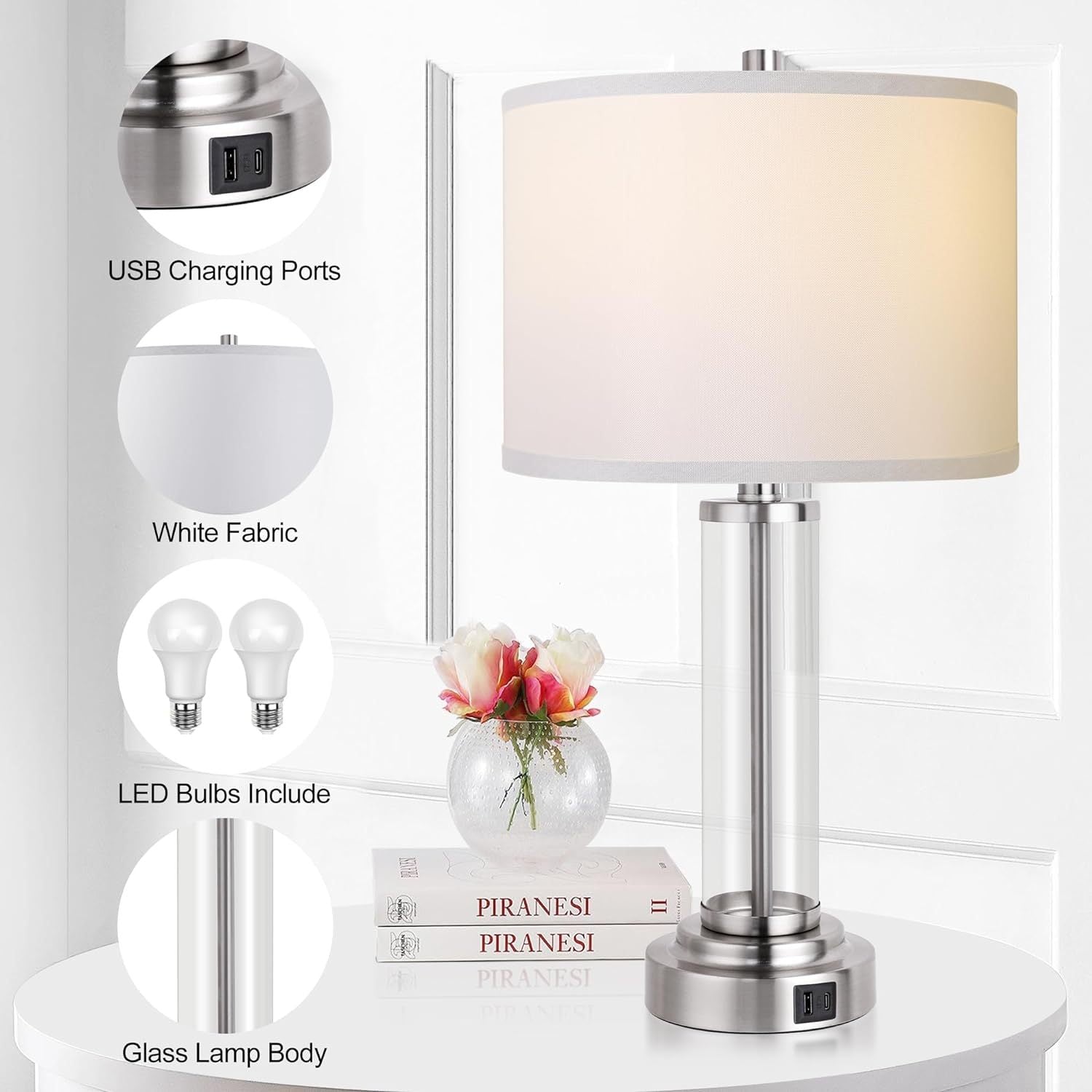 Set of 2 3-Way Dimmable Table Lamps with USB Charging