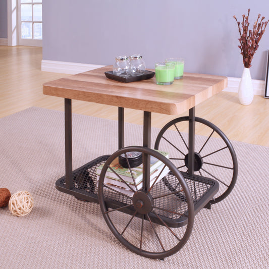 Oak and Antique Grey End Table with Shelf