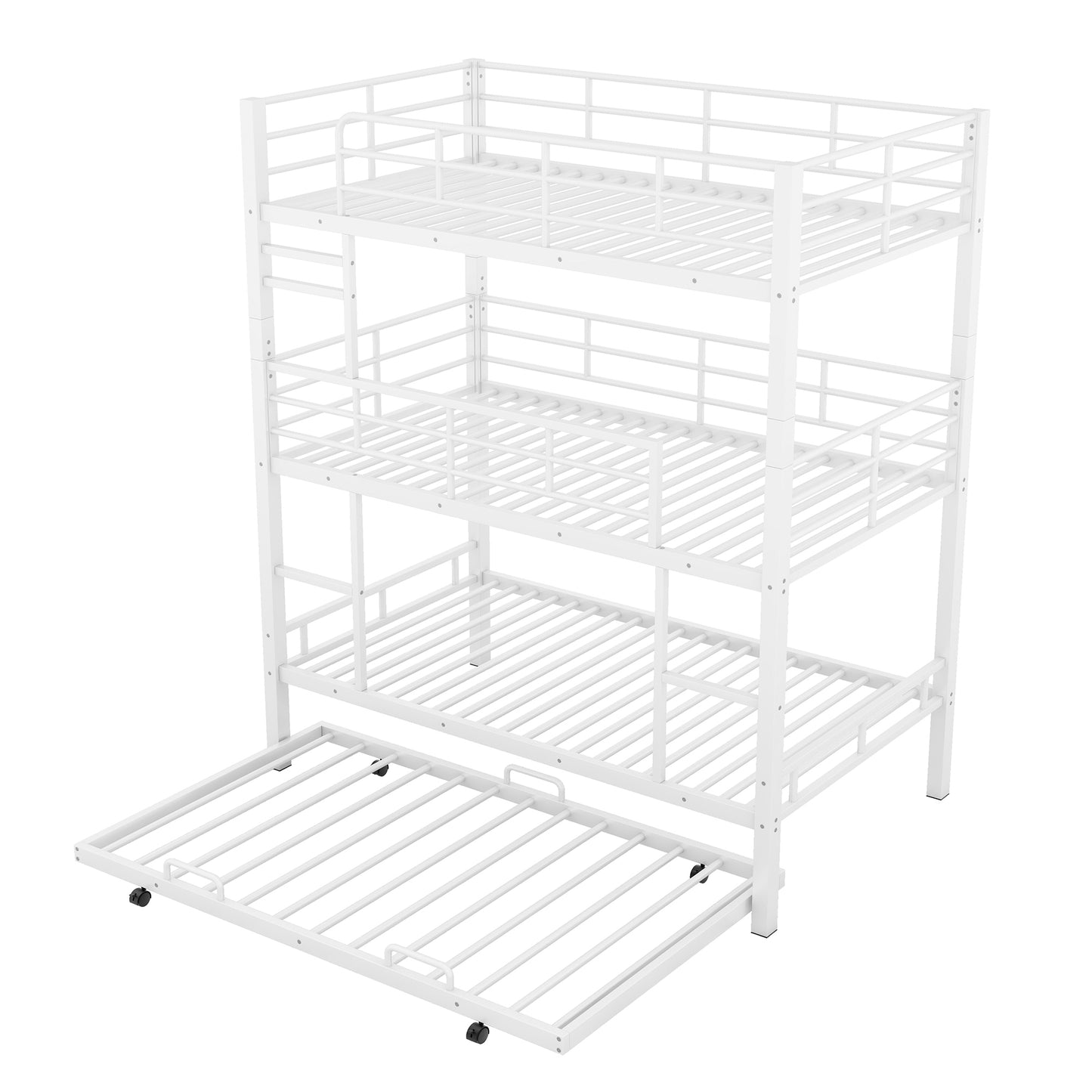 Emily Metal Twin Size Triple Bunk Bed With Trundle, White