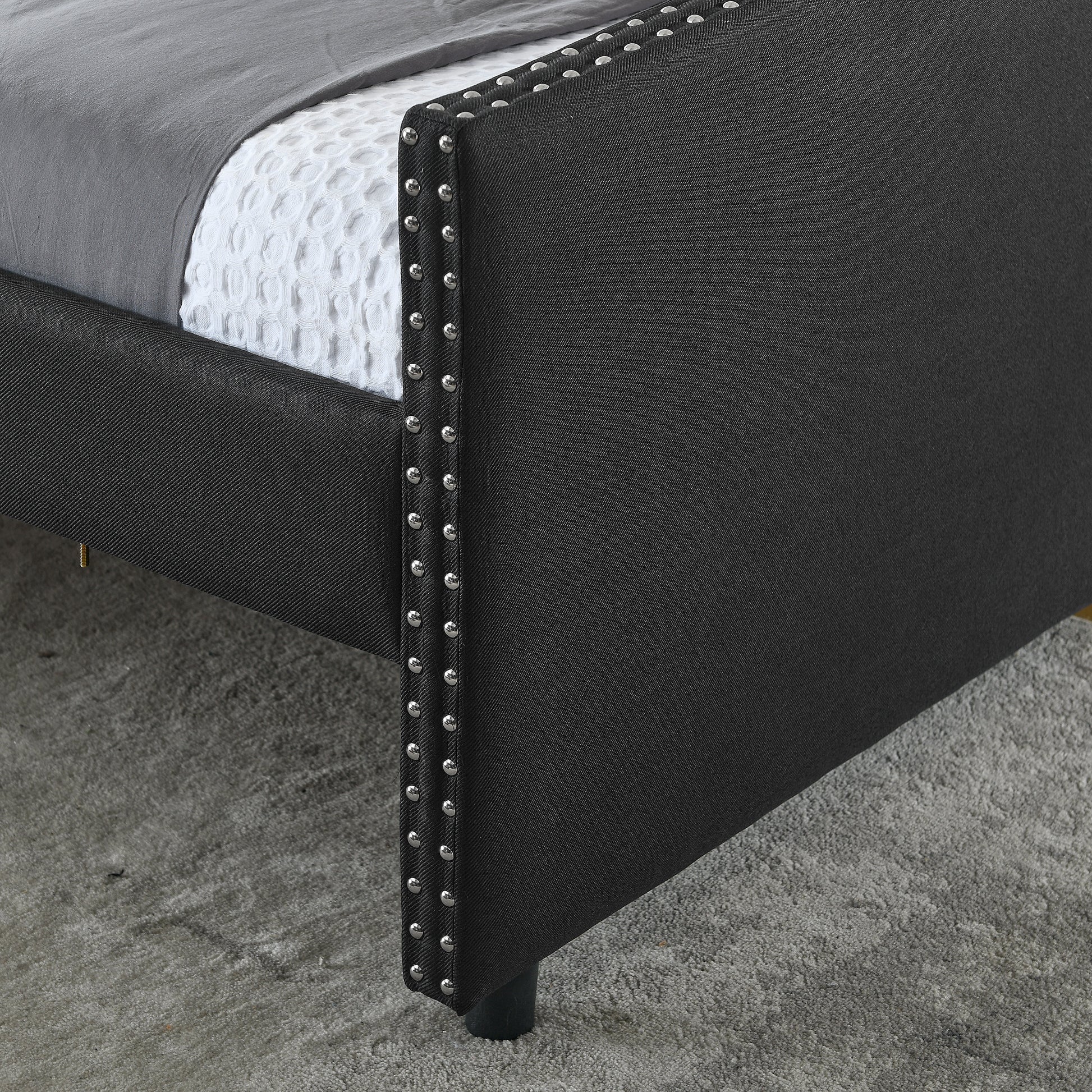 Lior Queen Size Tufted Linen Daybed with Drawers, Black