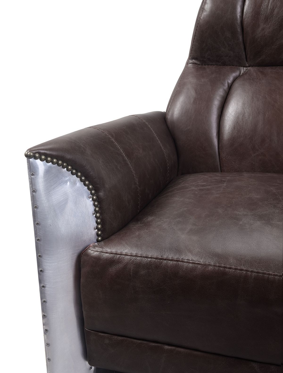 ACME Brancaster Accent Chair, Espresso Top Grain Leather & Aluminum 59715