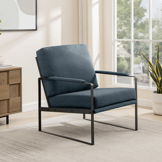 Roran Contemporary Square Metal Frame Accent Chair – Indigo Blue / Black