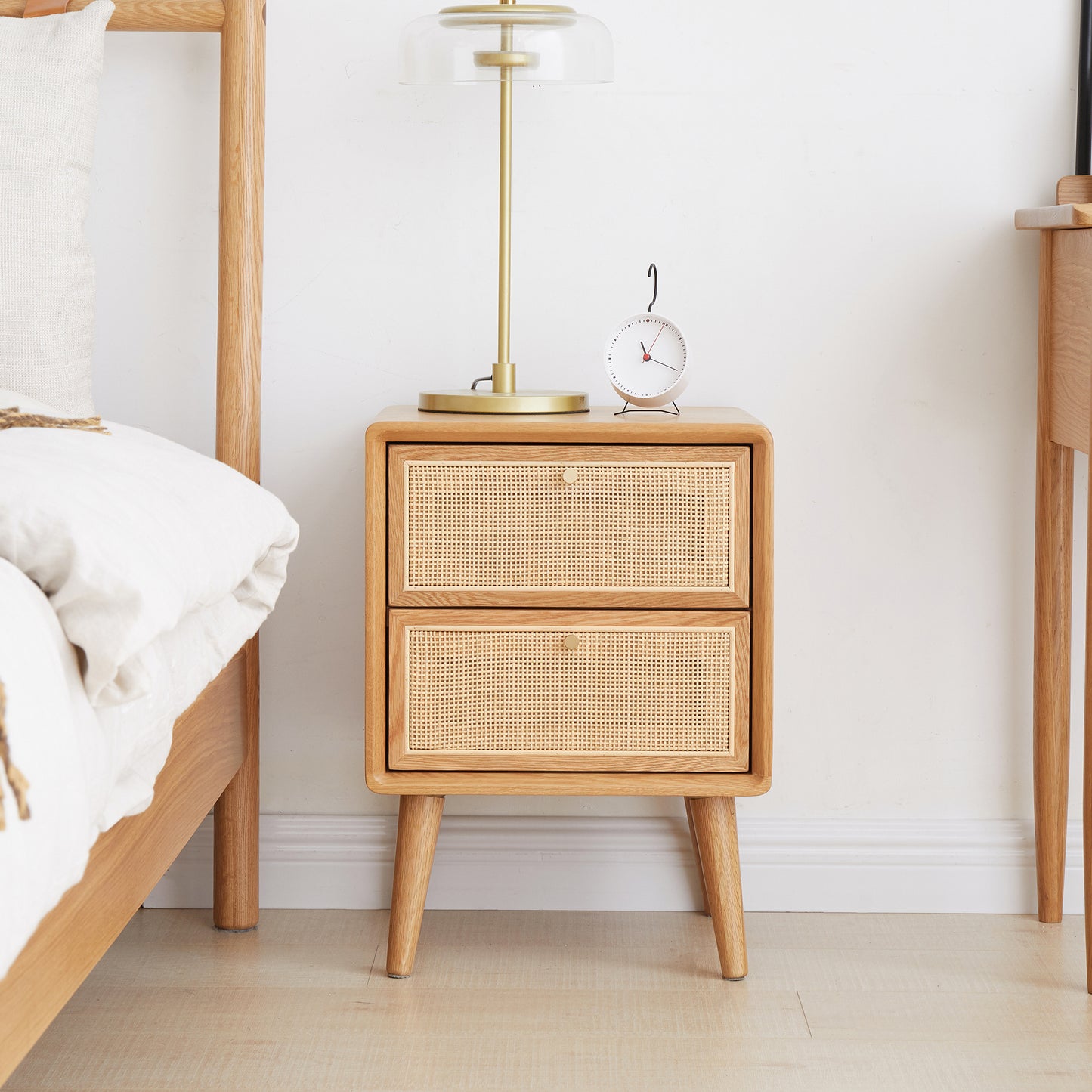 Dakota Solid Oak Nightstand with Rattan Front