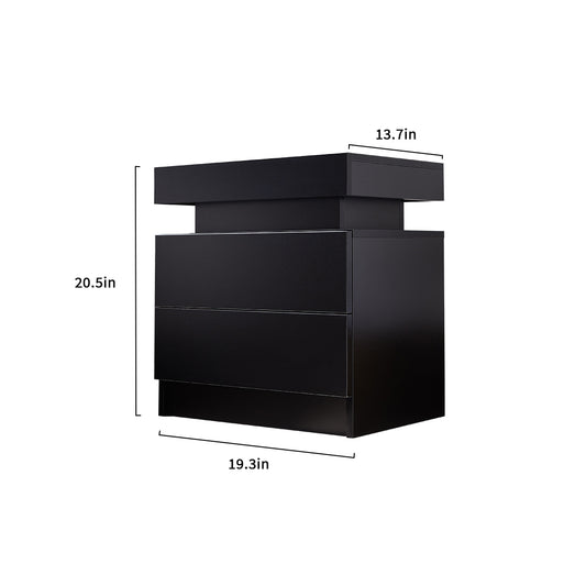 Rafferty Modern 2-Drawer LED Nightstand, Black