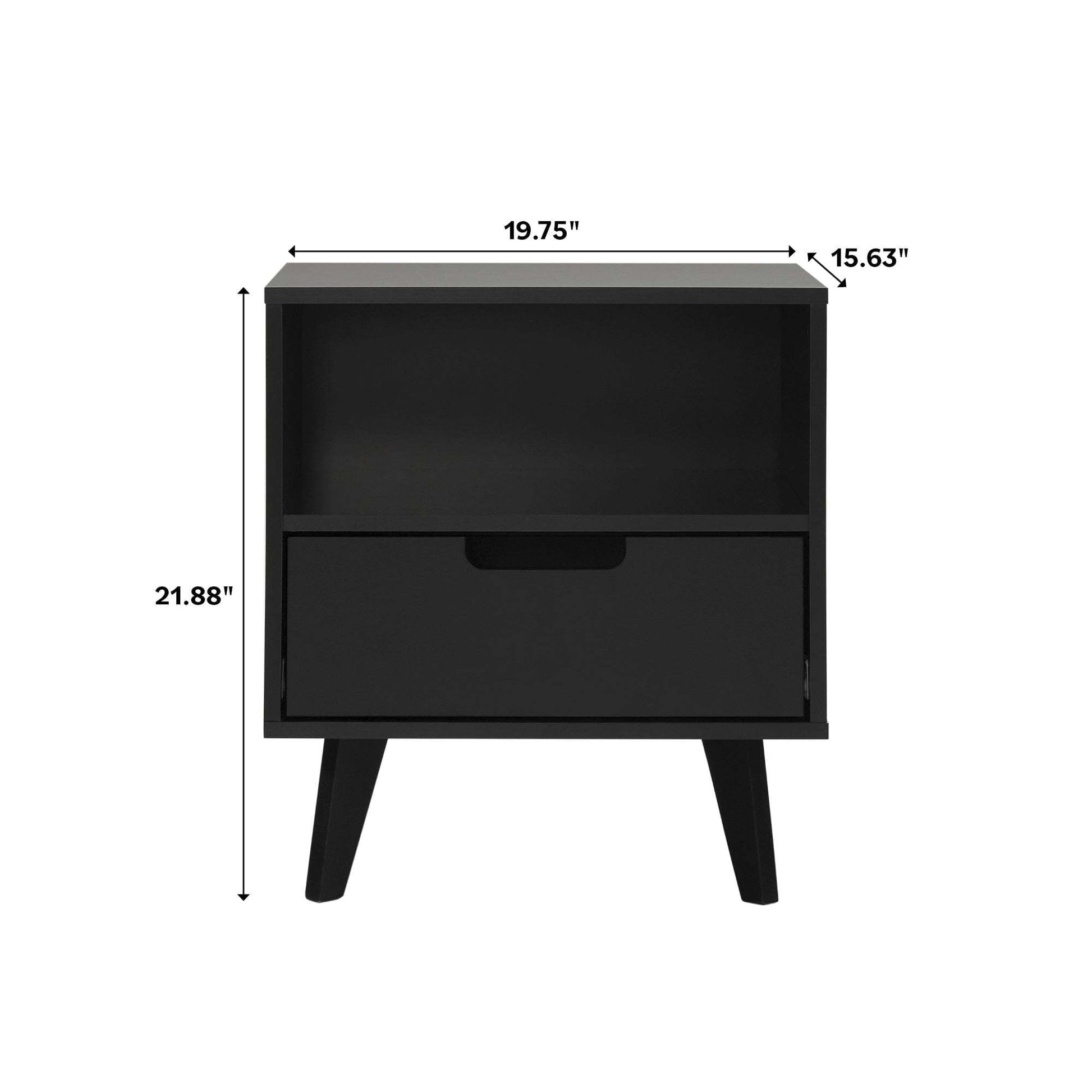 Blanche Modern 1-Drawer Nightstand with Open Cubby – Black