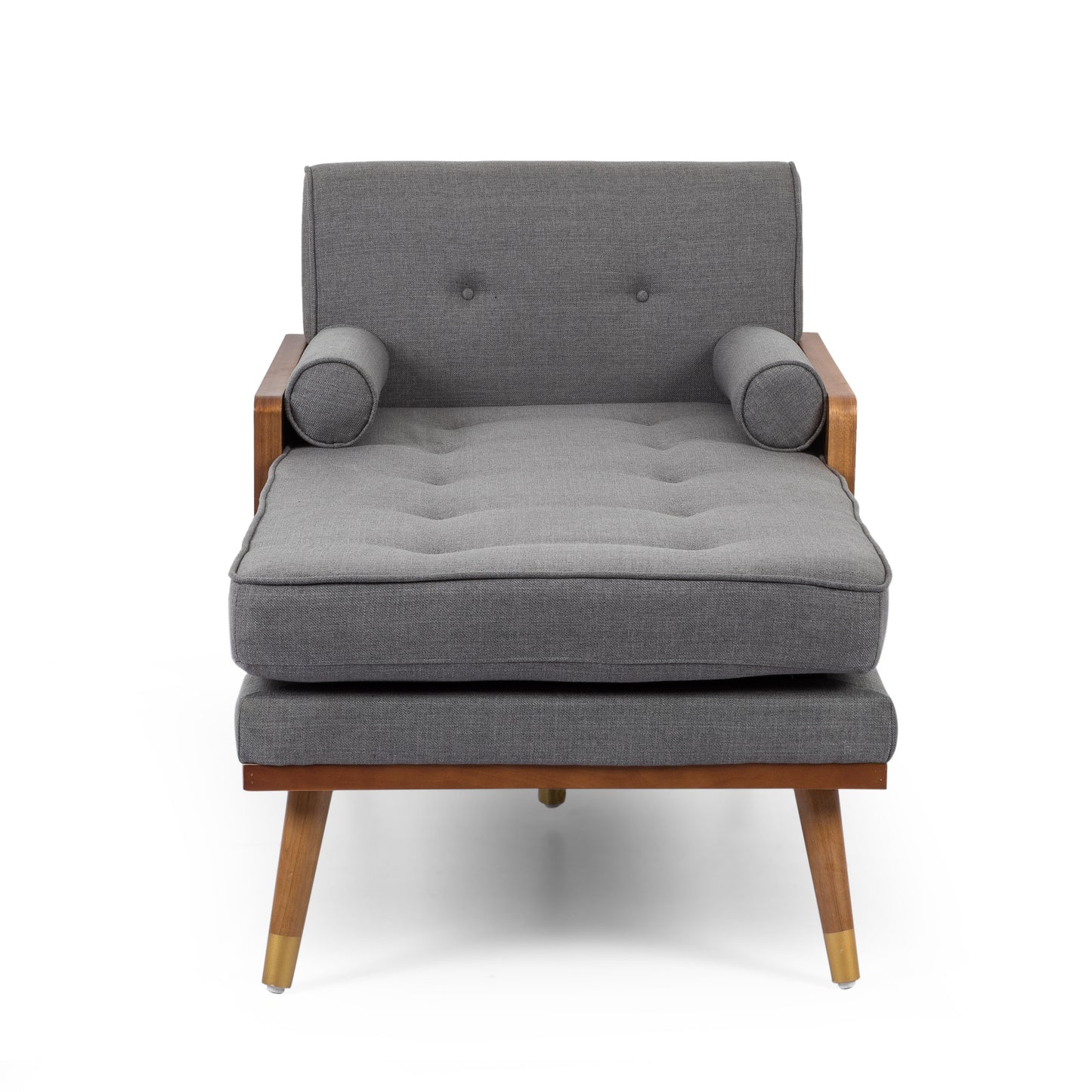 Romilly Mid-Century Modern Chaise Lounge, Gray & Walnut